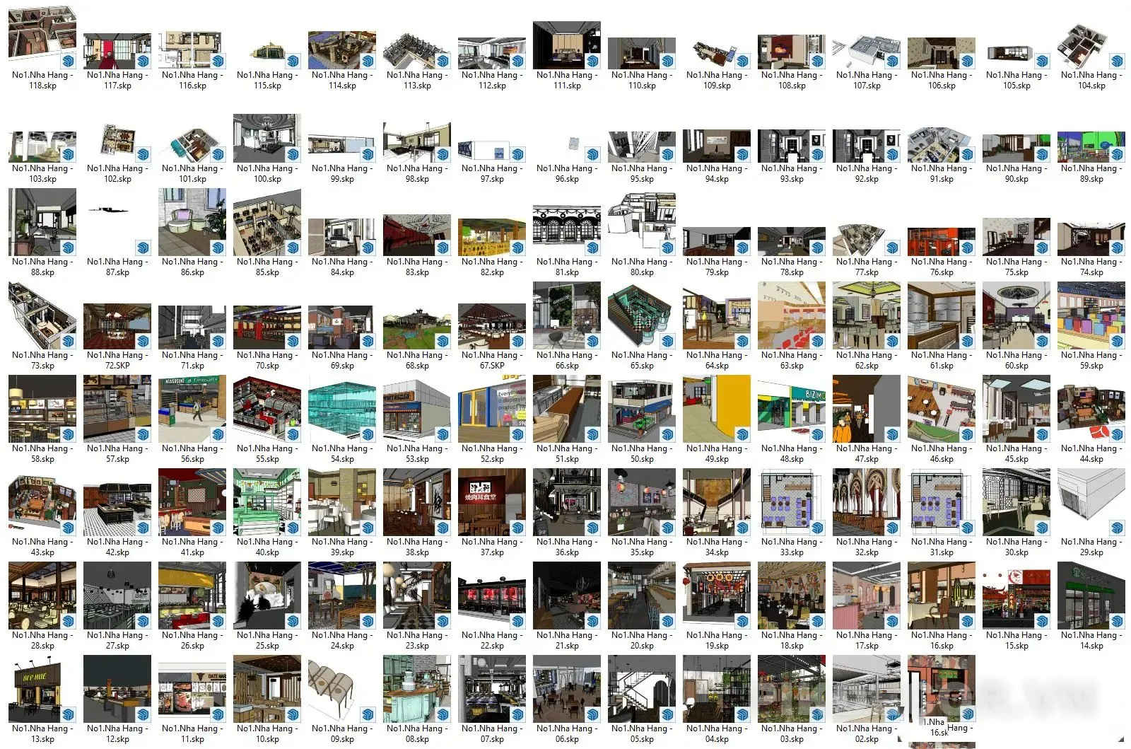40+ Mẫu Thiết Kế Nhà Hàng Sketchup