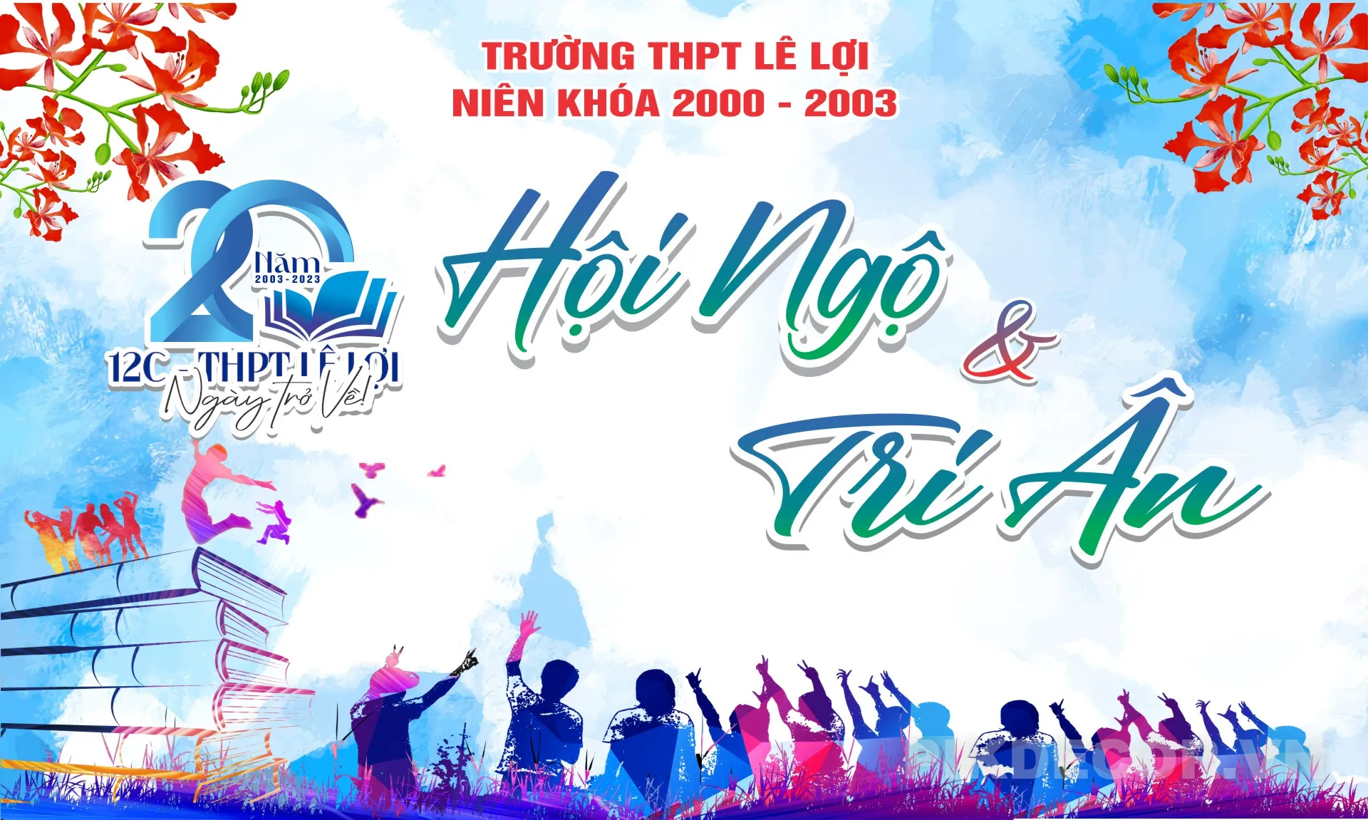 Mẫu Backdrop Họp Lớp Hoa Phượng – Kỷ Niệm Ngày Ra Trường