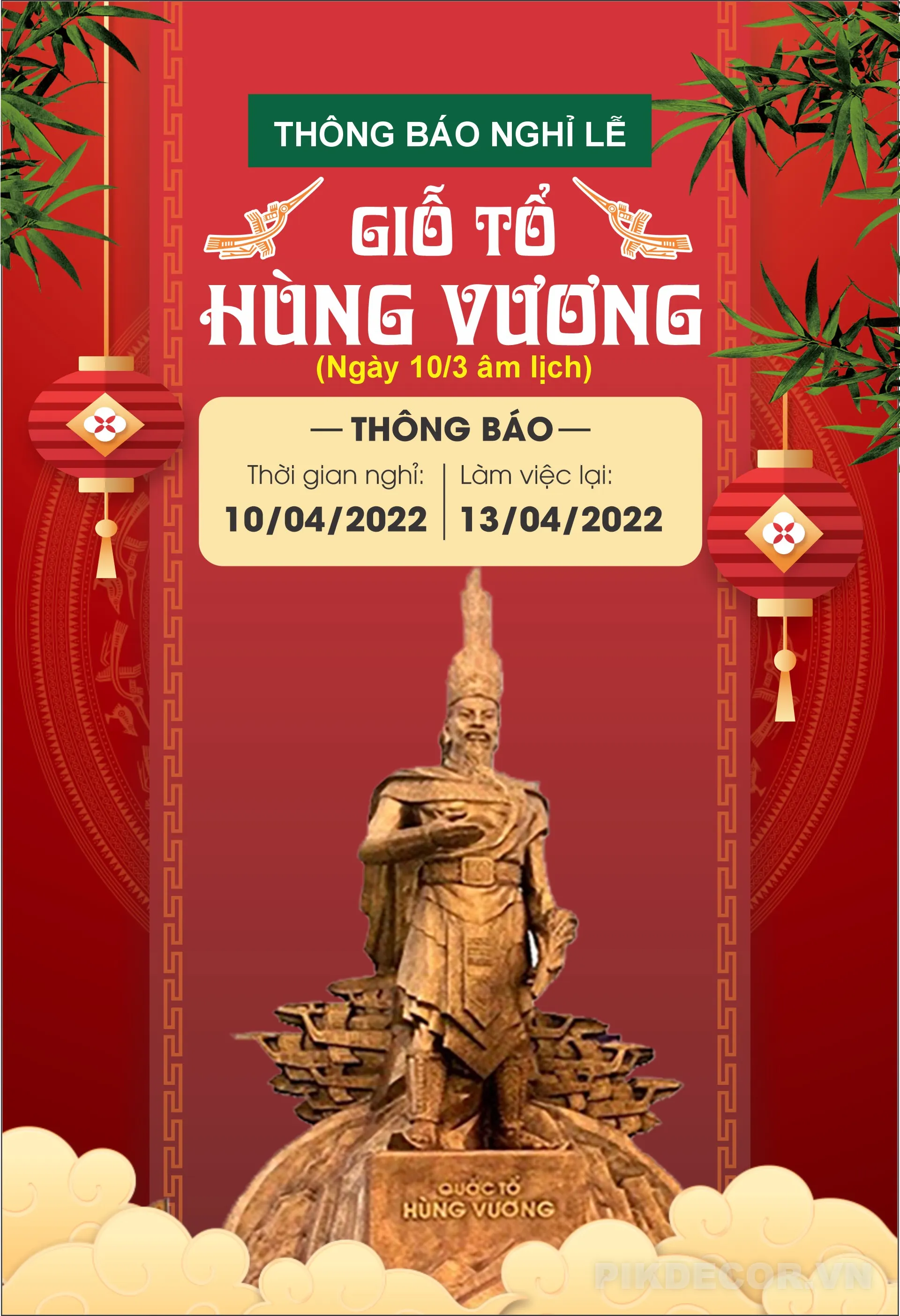 Mẫu Thông Báo Nghĩ Lễ 10 - 3