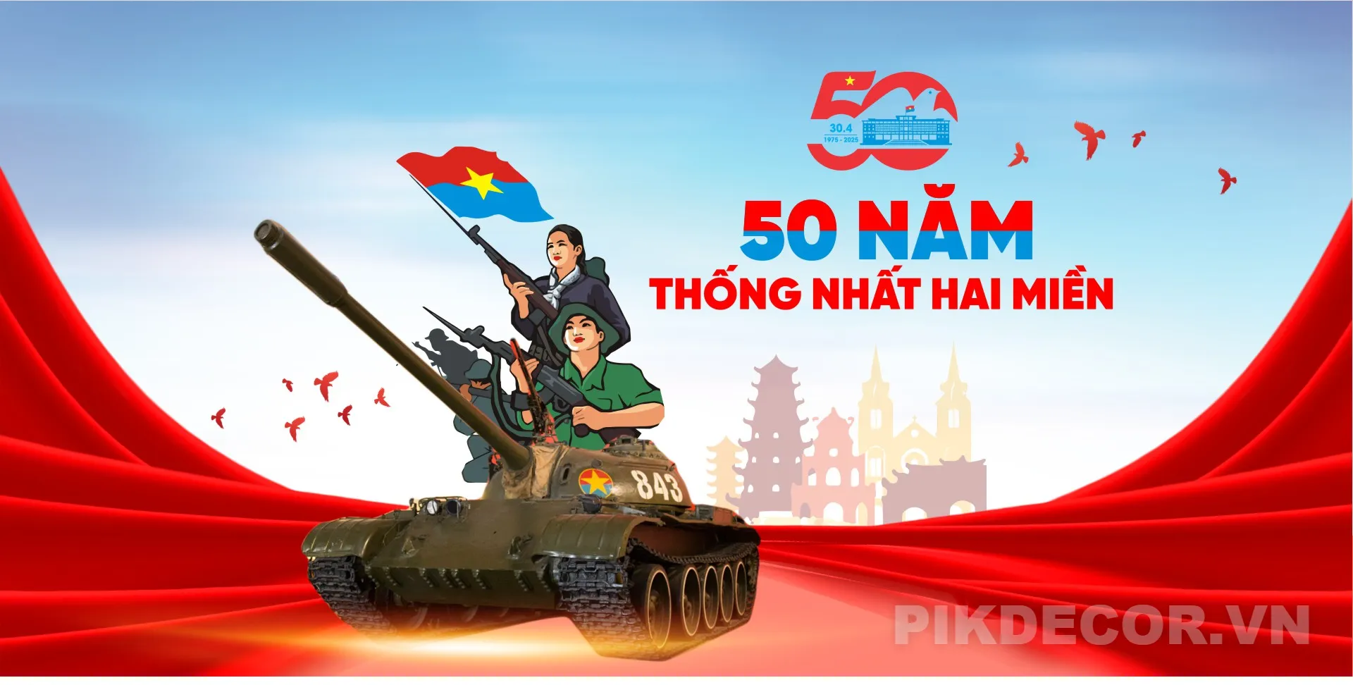 Banner Kỷ Niệm 30/4/1975 – Ngày Thống Nhất Đất Nước Vector 569