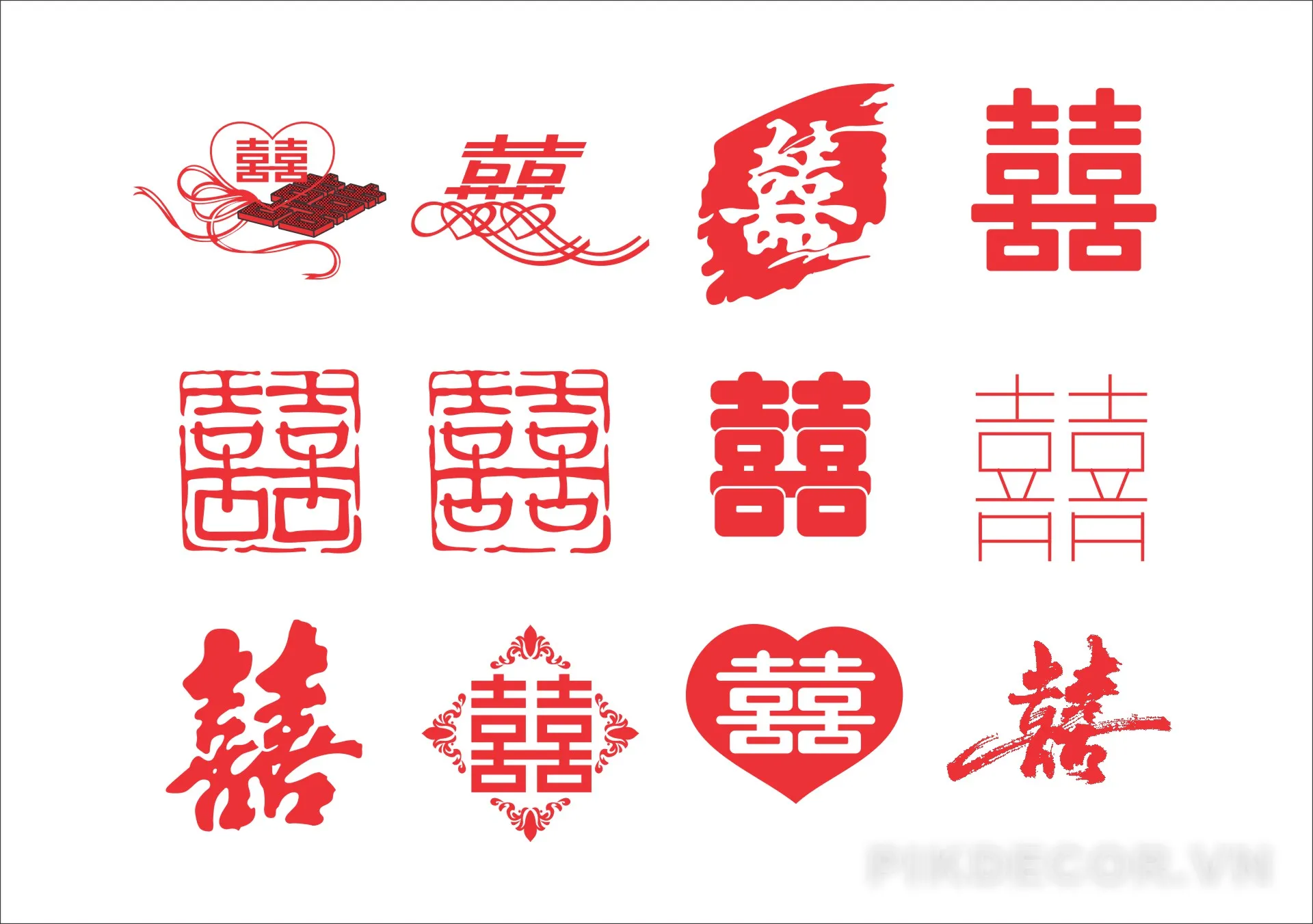 Bộ Chữ Hỹ Cưới Hỏi File Vector, In Ấn Cnc