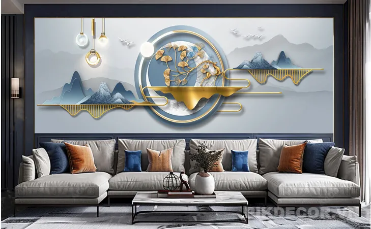 Tranh 3D Trang Trí Phòng Khách Hiện Đại – Núi Trừu Tượng Luxury Cao Cấp