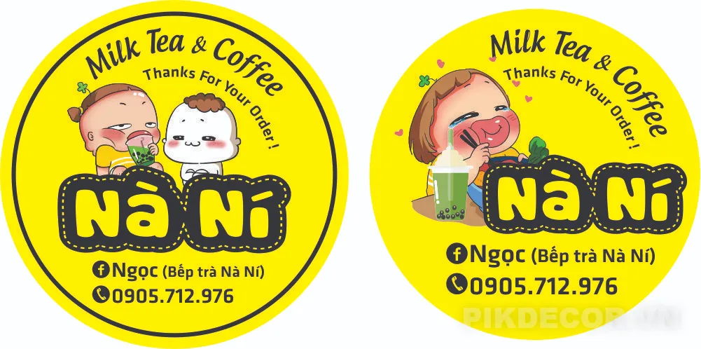Decal Đồ Uống – Trà Sữa, Snack Label Template – Round Waving Sign 514