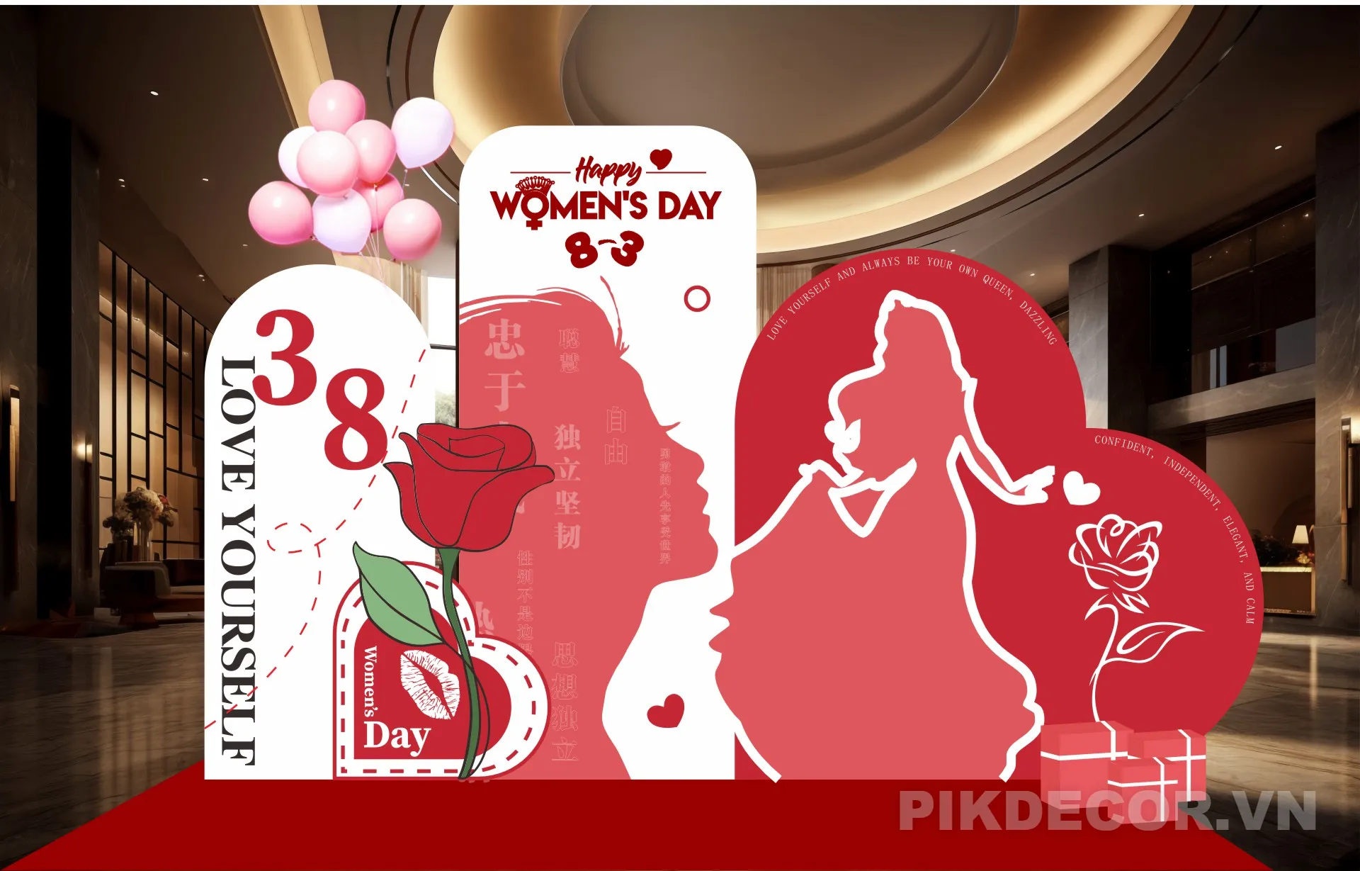 [ Decor ] Backdrop Mừng Ngày Quốc Tế Phụ Nữ 08-03 Hiện Đại, File Vector 505