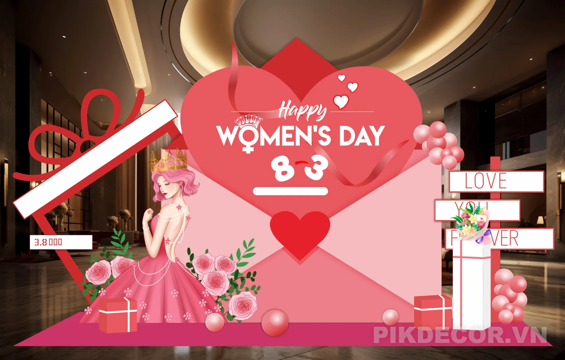 [ Decor ] Backdrop Mừng Ngày Quốc Tế Phụ Nữ 08-03 Hiện Đại, File Vector 890