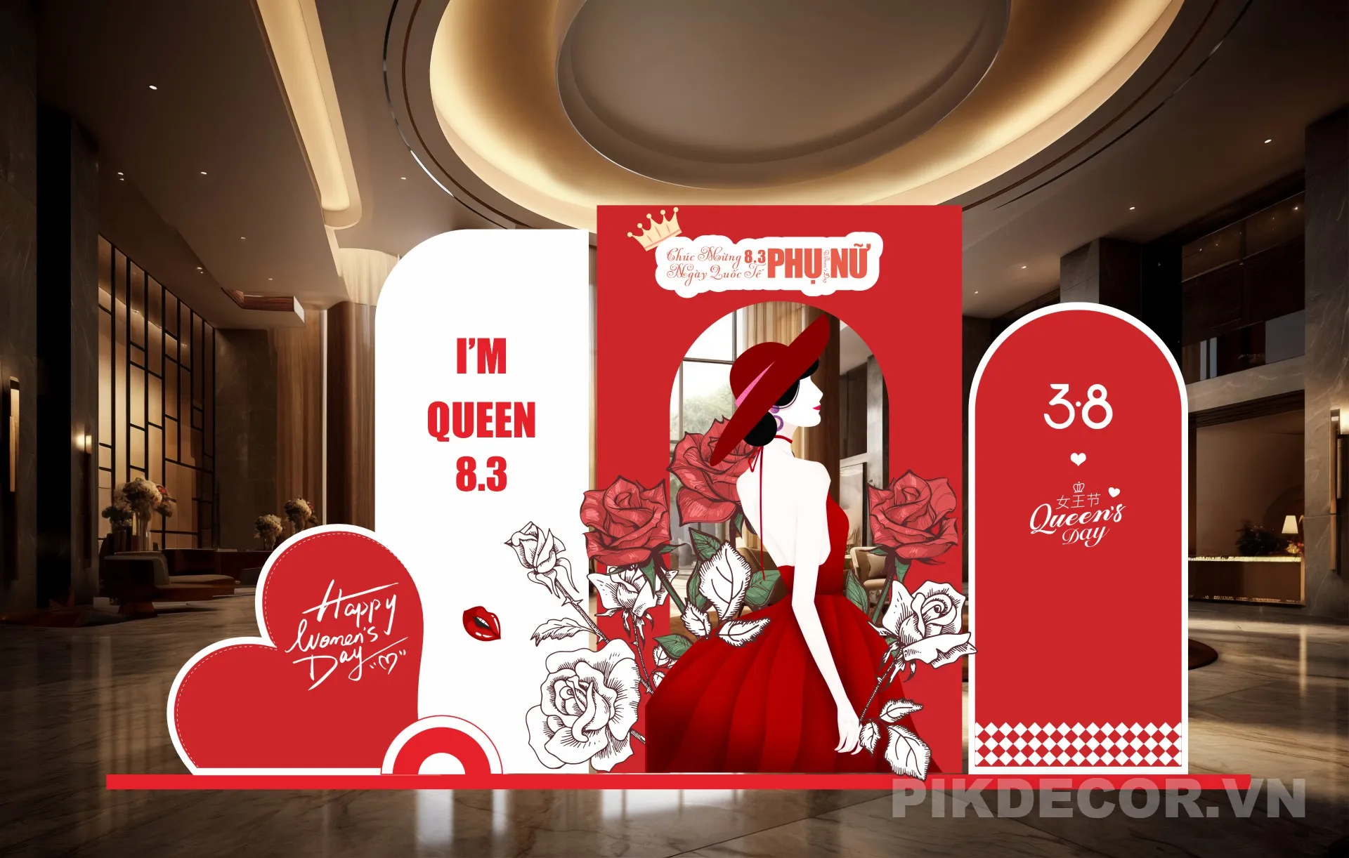 [ Decor ] Backdrop Mừng Ngày Quốc Tế Phụ Nữ 08-03 Hiện Đại, File Vector