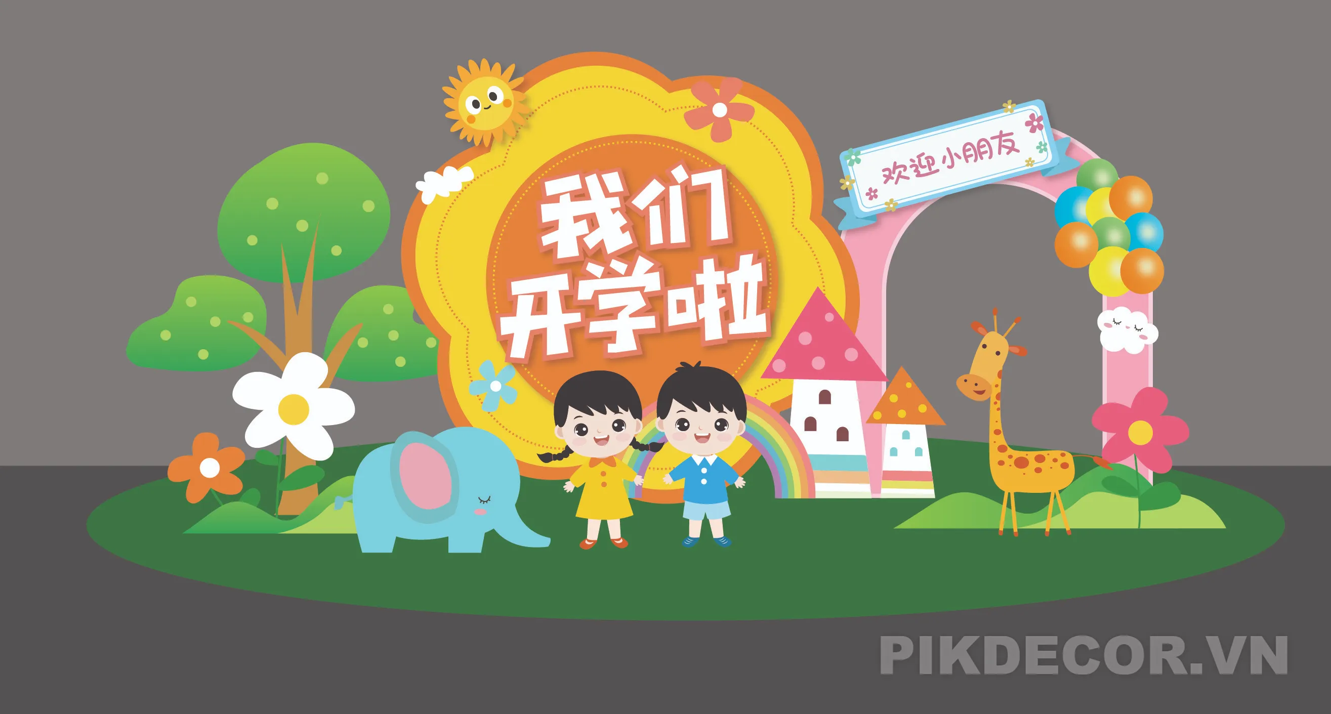 Download Backdrop Bé Vui Đến Trường – File Vector Khai Giảng 968