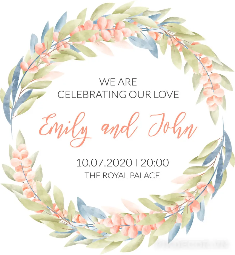 Mẫu Khung Hoa Lá Watercolor Cho Thiệp Cưới – Floral Wreath Wedding Design