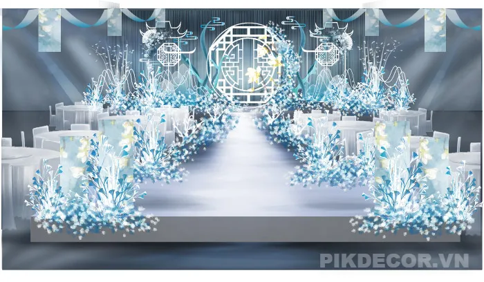 Download Mẫu Sân Khấu Cưới Tone Xanh Băng – Wedding Stage