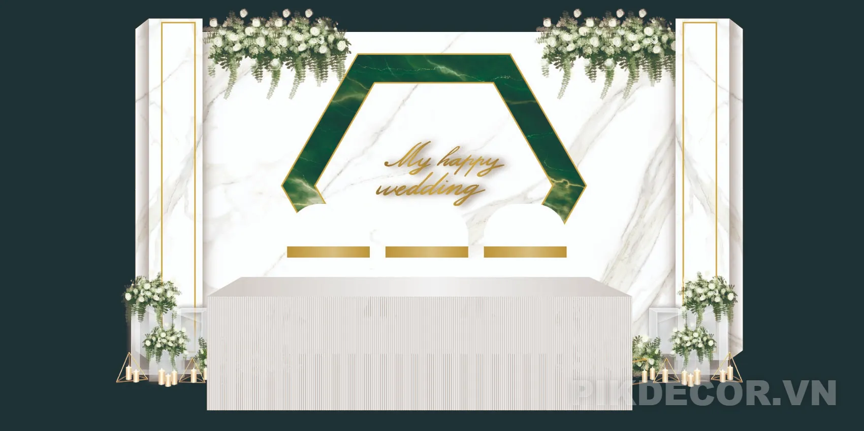 Mẫu Backdrop Đám Cưới Marble Xanh Emerald – File Psd Wedding Backdrop Luxury 251