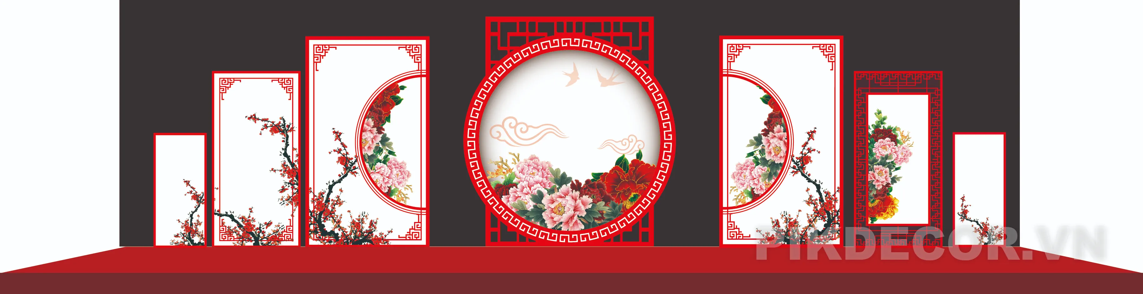 Bộ Sưu Tập Hoa Mẫu Đơn Trang Trí Backdrop Cưới Vector Phong Cách Á Đông