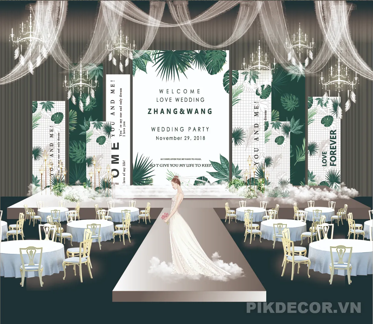Mẫu Backdrop Đám Cưới Marble Xanh Emerald – File Psd Wedding Backdrop Luxury 959