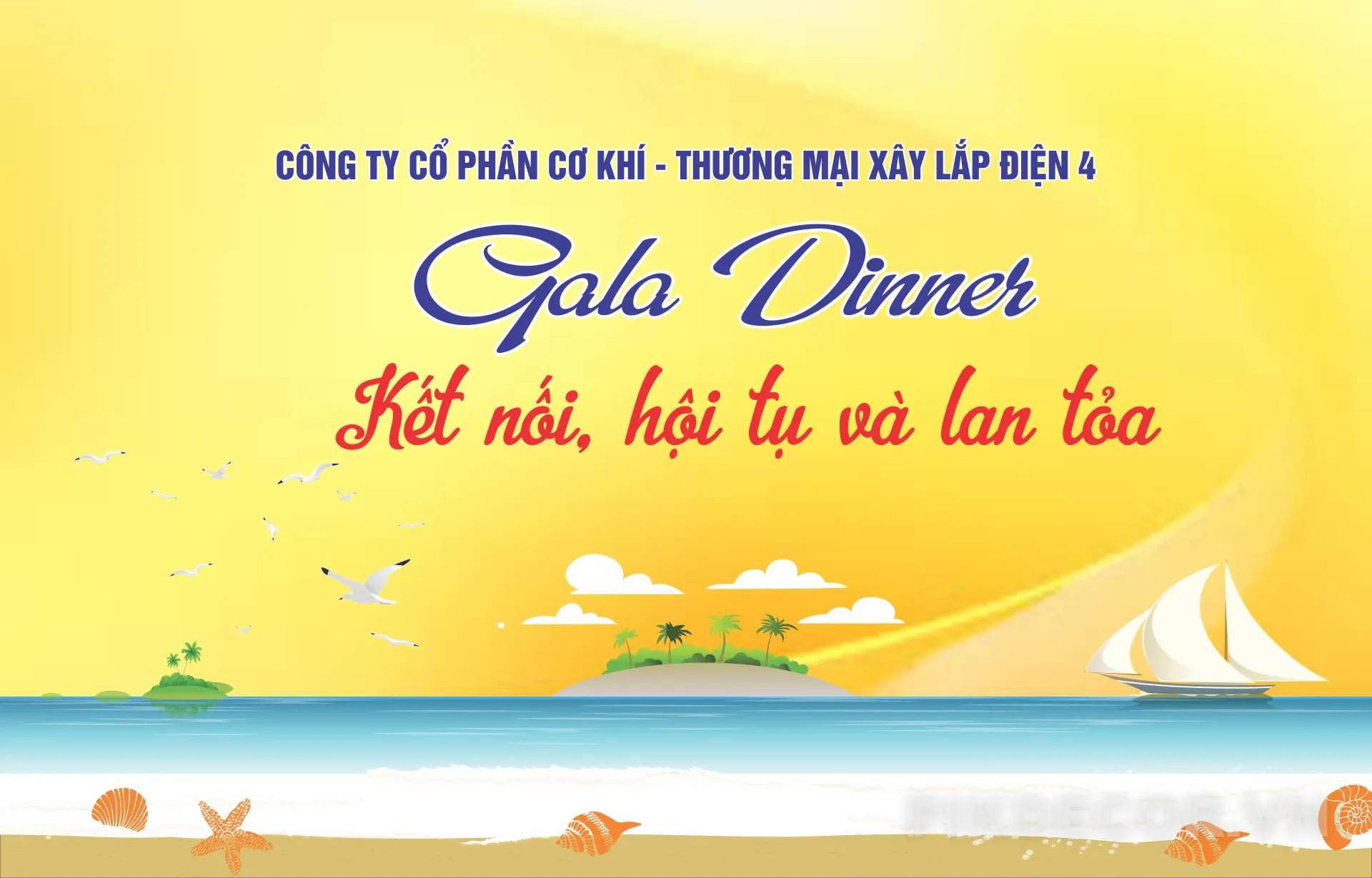 Banner Gala Dinner Team Building – Backdrop Chủ Đề Biển Đẹp