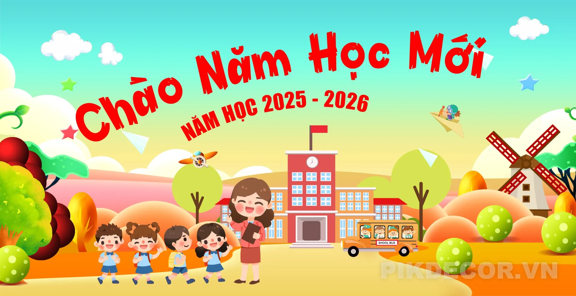 Mẫu Backdrop Khai Giảng Mầm Non – Thiết Kế Chalkboard Hiện Đại 322