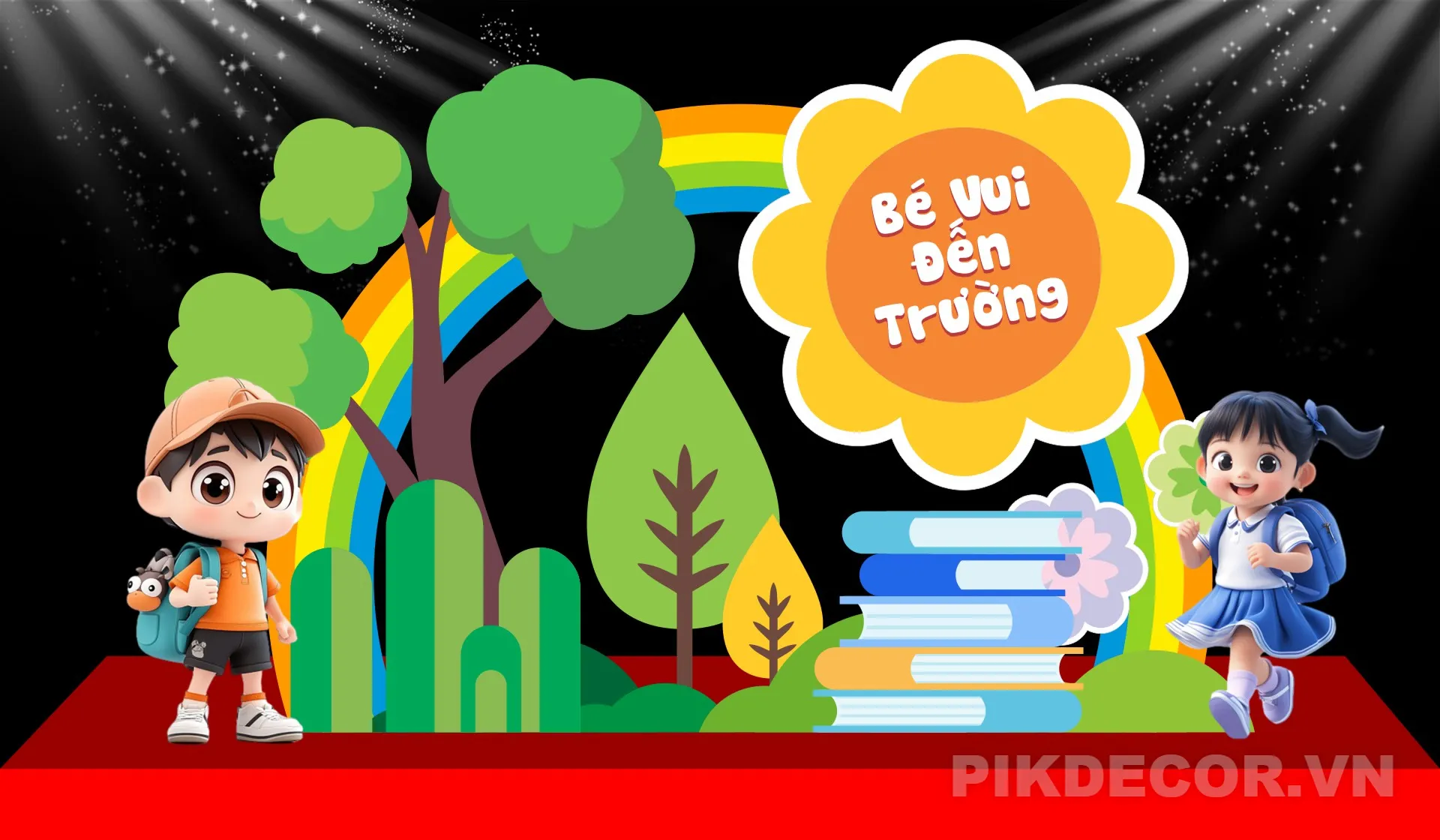 Mẫu Backdrop Khai Giảng Mầm Non – Thiết Kế Chalkboard Hiện Đại, File In Ấn, Cnc