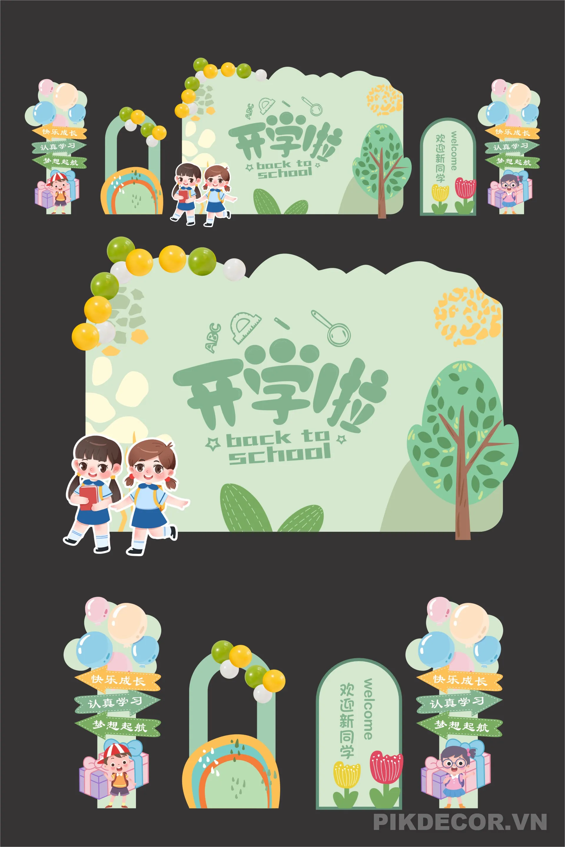 Mẫu Backdrop Khai Giảng Mầm Non – Thiết Kế Chalkboard Hiện Đại, File In Ấn, Cnc 534