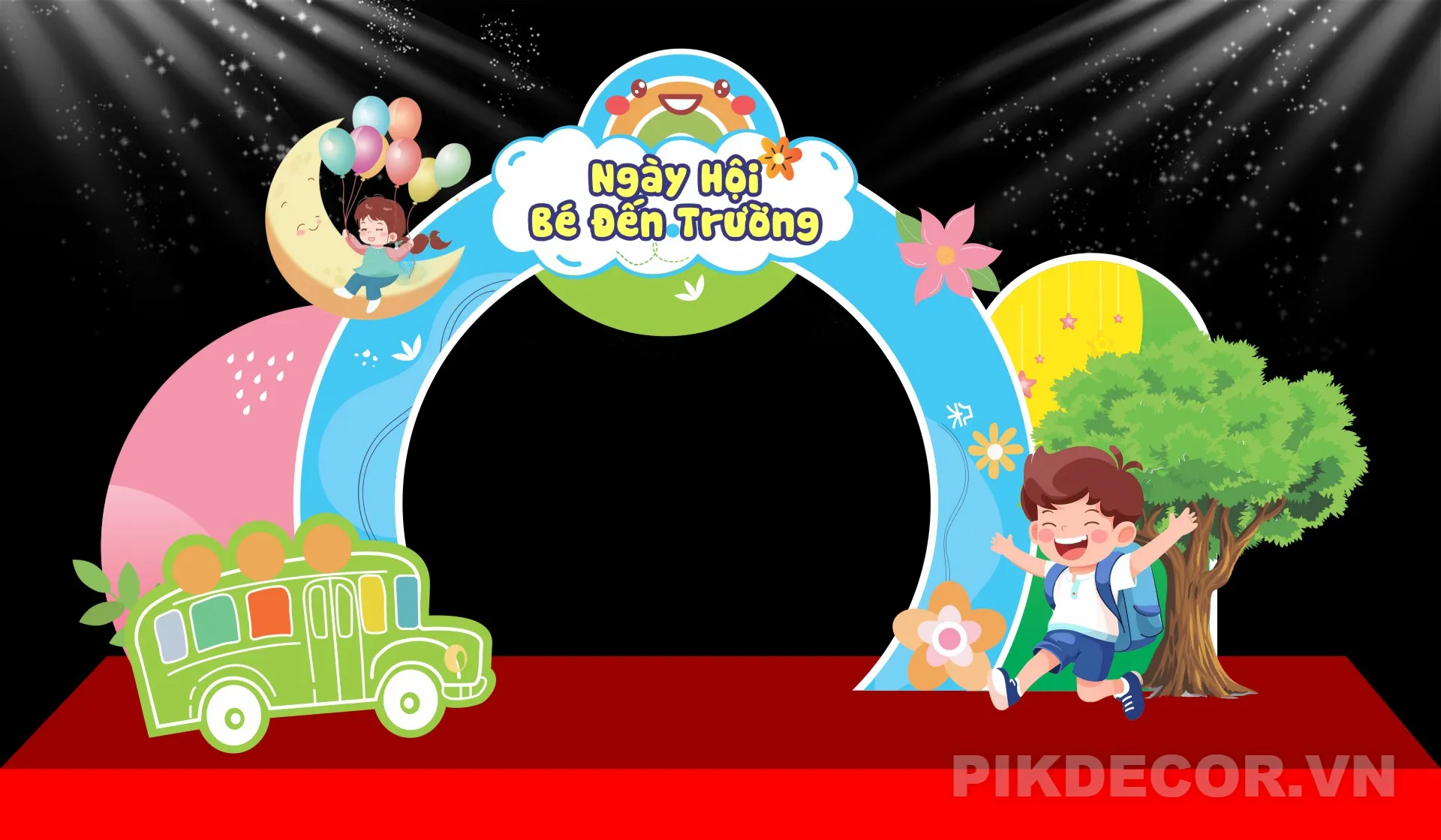 Mẫu Backdrop Khai Giảng Mầm Non – Thiết Kế Chalkboard Hiện Đại, File In Ấn, Cnc 676