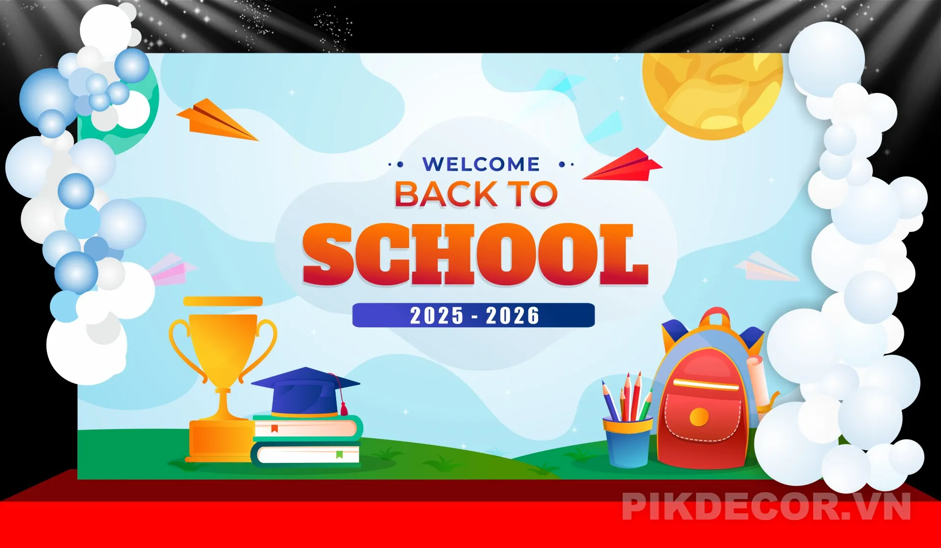 Mẫu Backdrop Khai Giảng Năm Học Mới – Trang Trí Sân Khấu Trường Mầm Non 941
