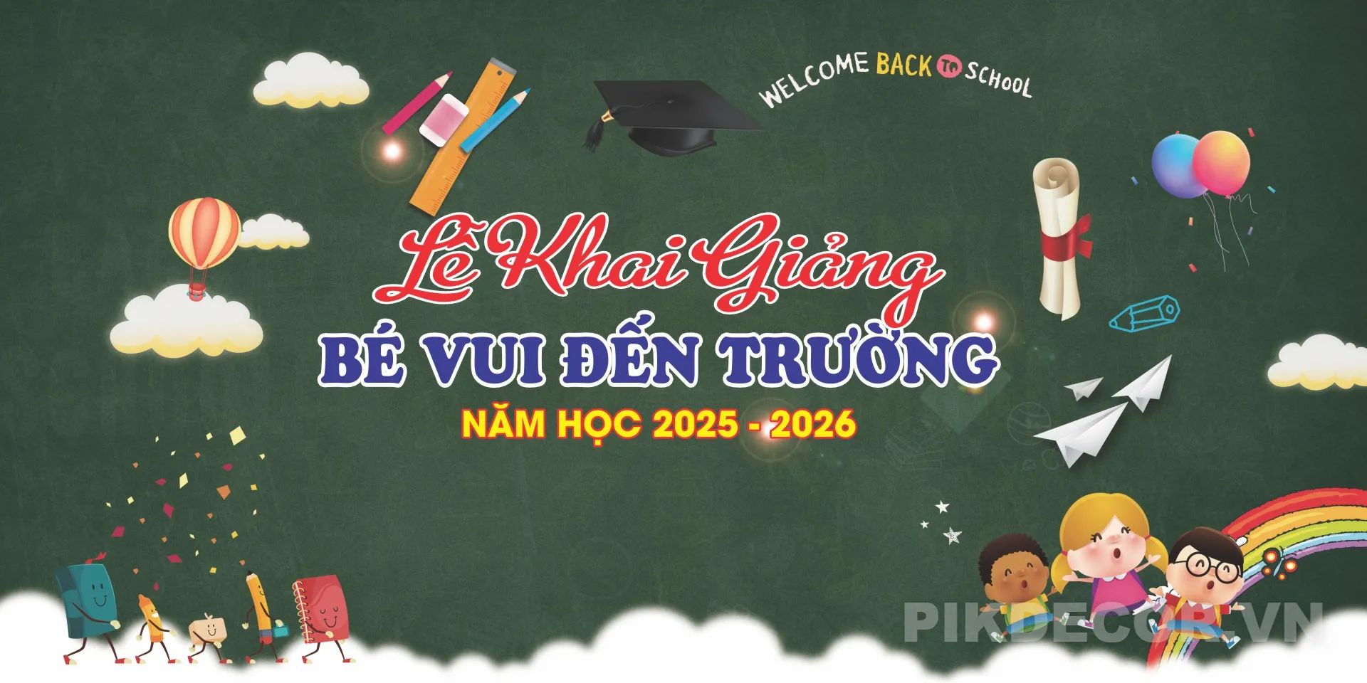 Mẫu Backdrop Khai Giảng Năm Học Mới – Trang Trí Sân Khấu Trường Mầm Non
