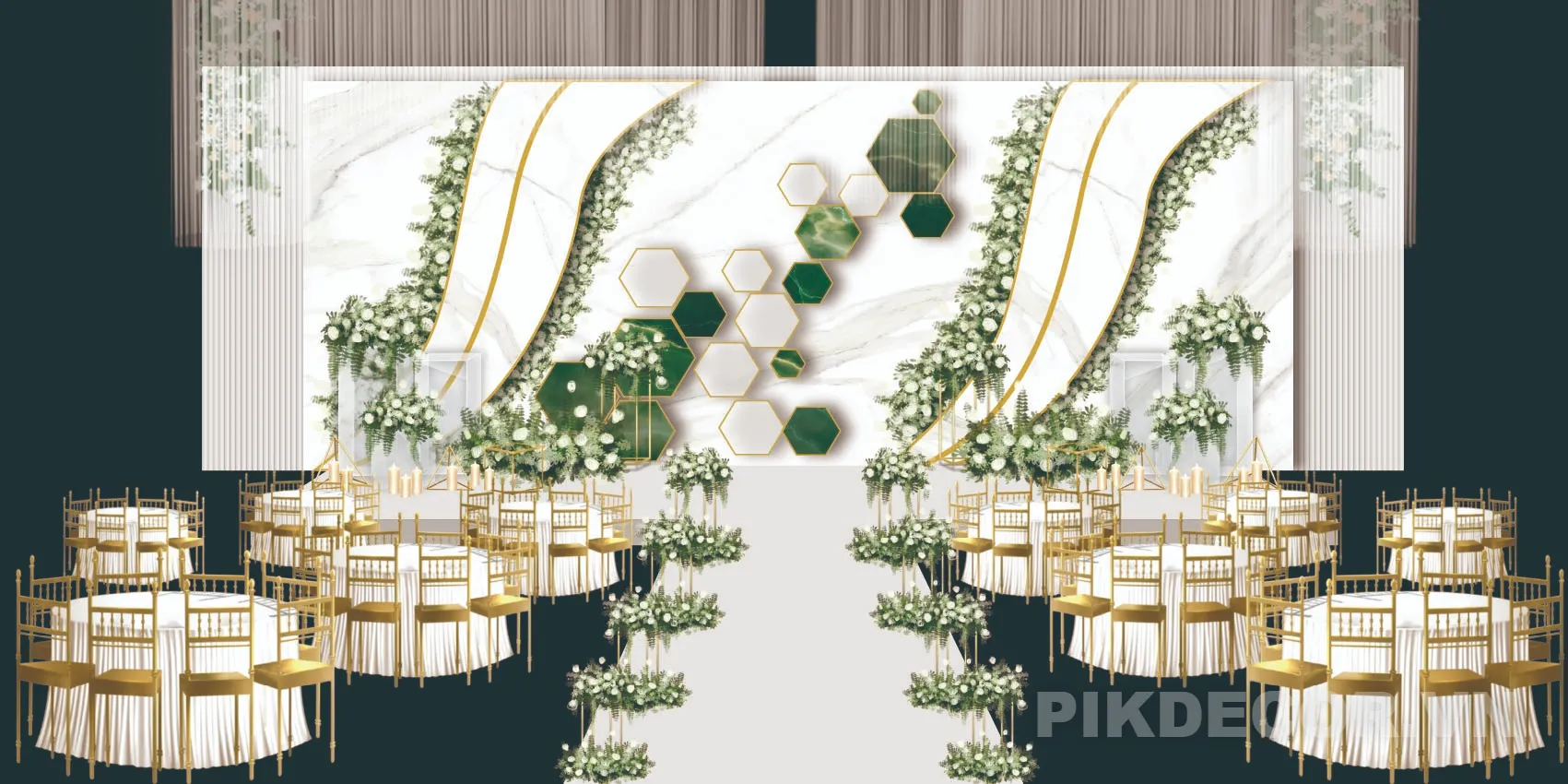 Mẫu Backdrop Đám Cưới Marble Xanh Emerald – File Psd Wedding Backdrop Luxury