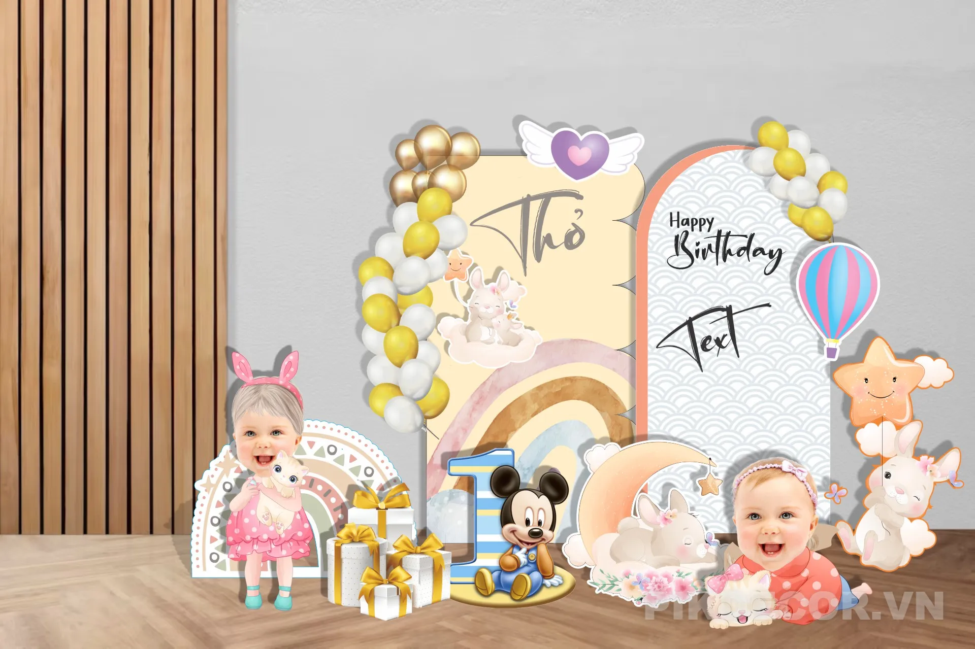 Mẫu Backdrop Sinh Nhật Chủ Đề Thỏ Cute – File Vector Ai, Cdr