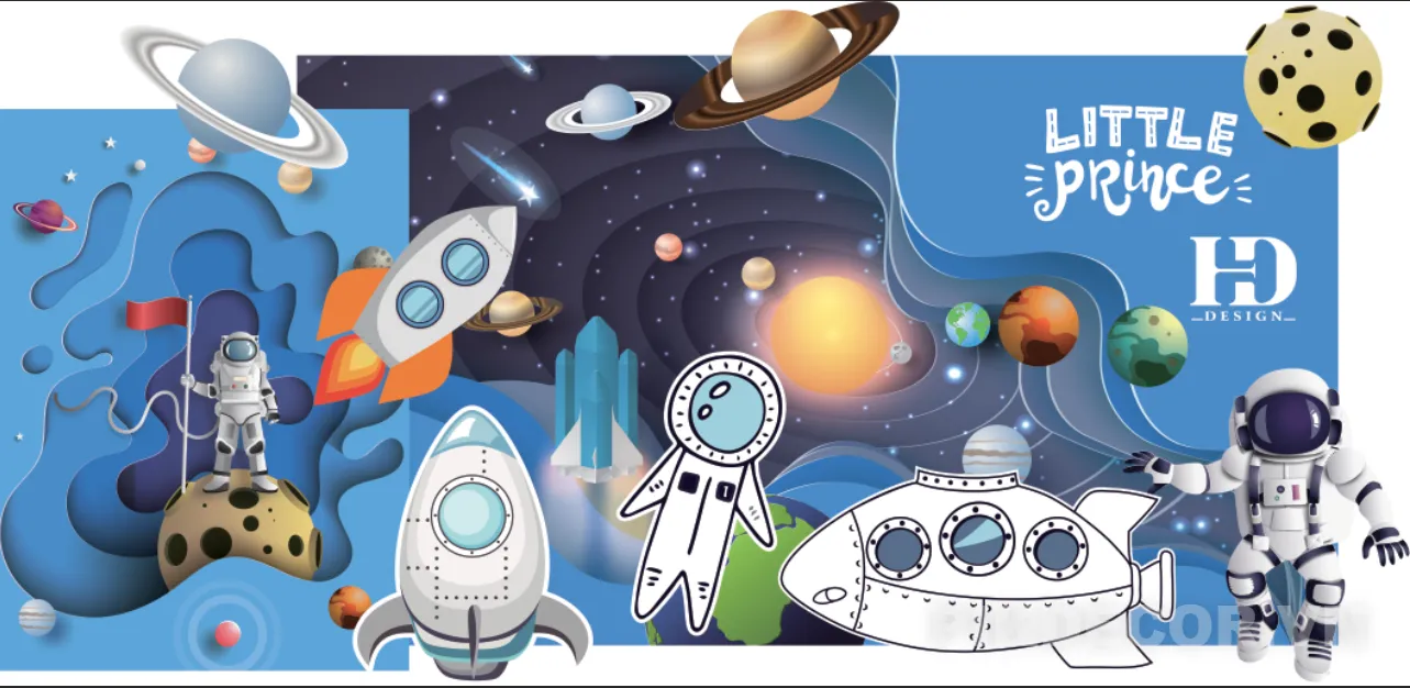 Mẫu Backdrop Sinh Nhật Hành Tinh Vũ Trụ Cho Bé Trai – File Cdr Ai