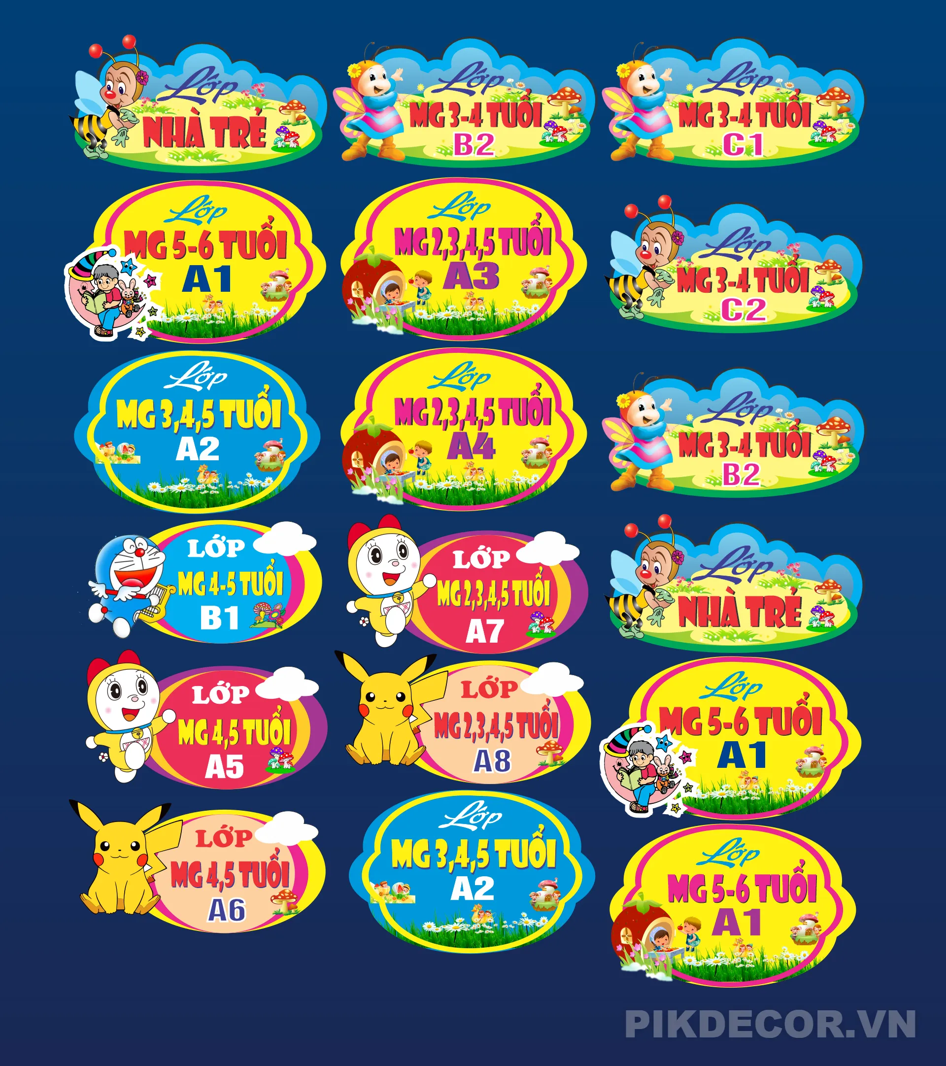 Mẫu Biển Tên Lớp Học Trường Mầm Non