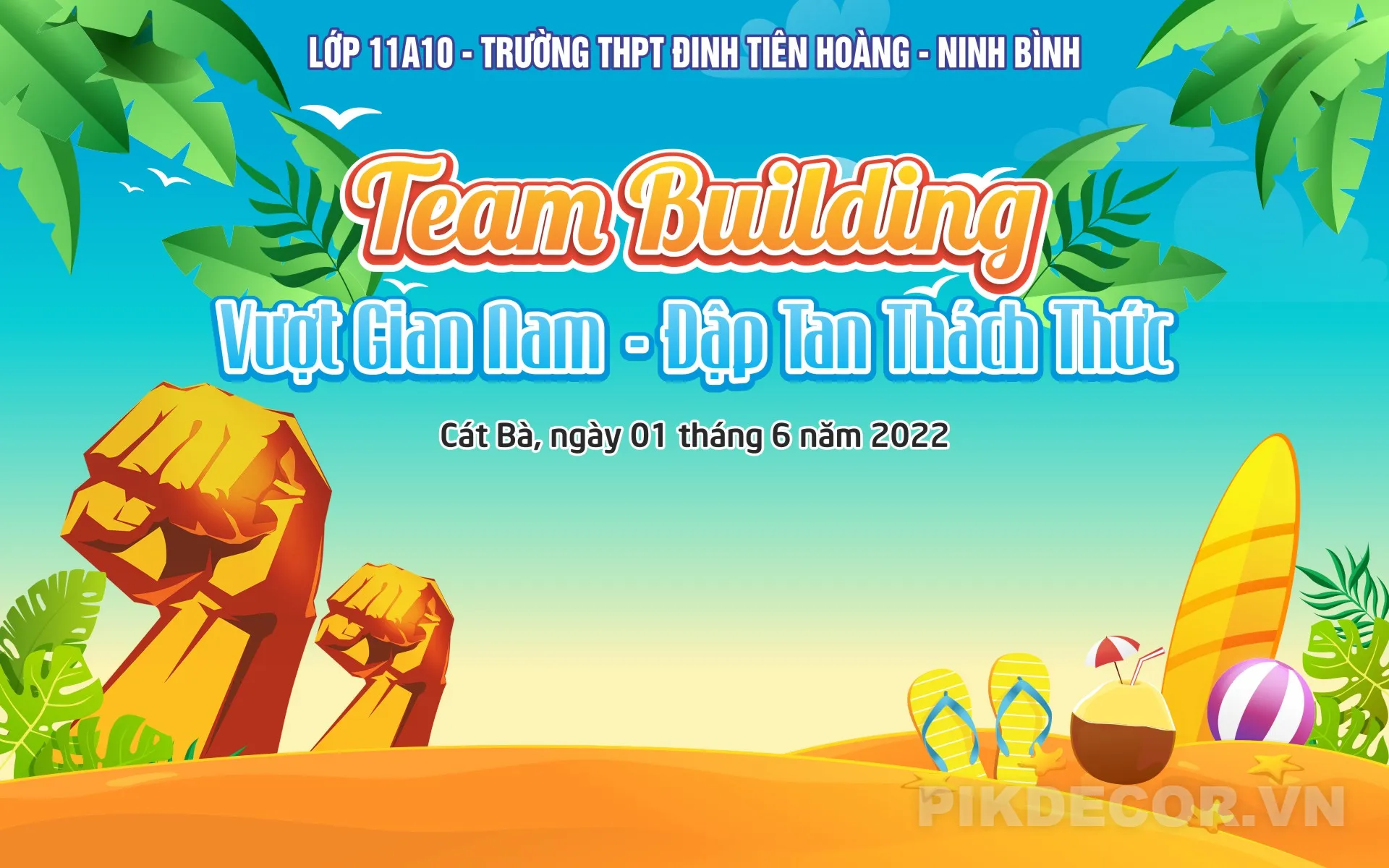 Mẫu Phông Nền Backdrop Team Building & Nghỉ Dưỡng Mùa Hè Biển Nhiệt Đới Vượt Gian Nan Cực Chất