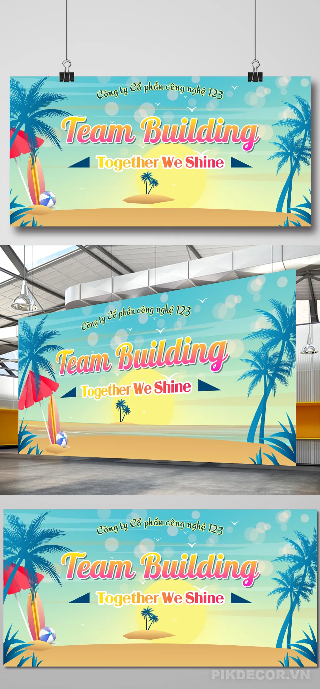Mẫu Phông Nền Backdrop Team Building Gala Dinner Chủ Đề Biển Nhiệt Đới Mùa Hè Sôi Động Độc Đáo