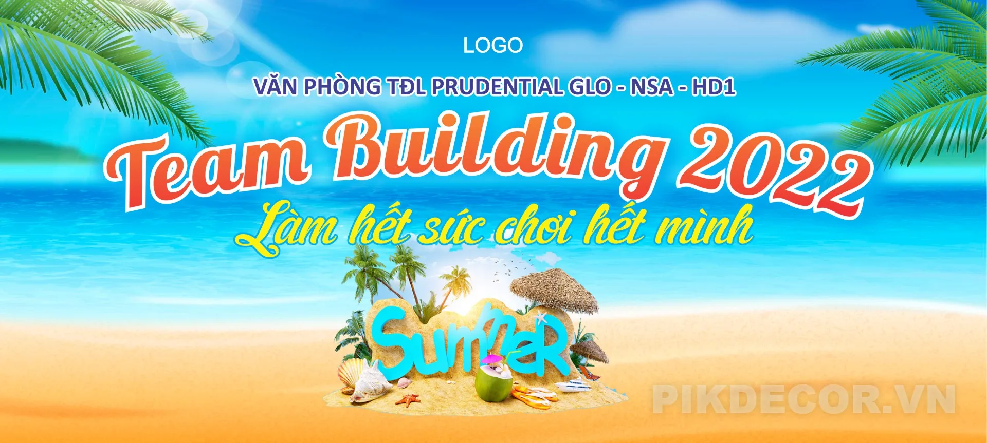 Mẫu Phông Nền Backdrop Team Building 2022 Chủ Đề Biển Nhiệt Đới Cho Kỳ Nghỉ Dưỡng Mùa Hè Ấn Tượng