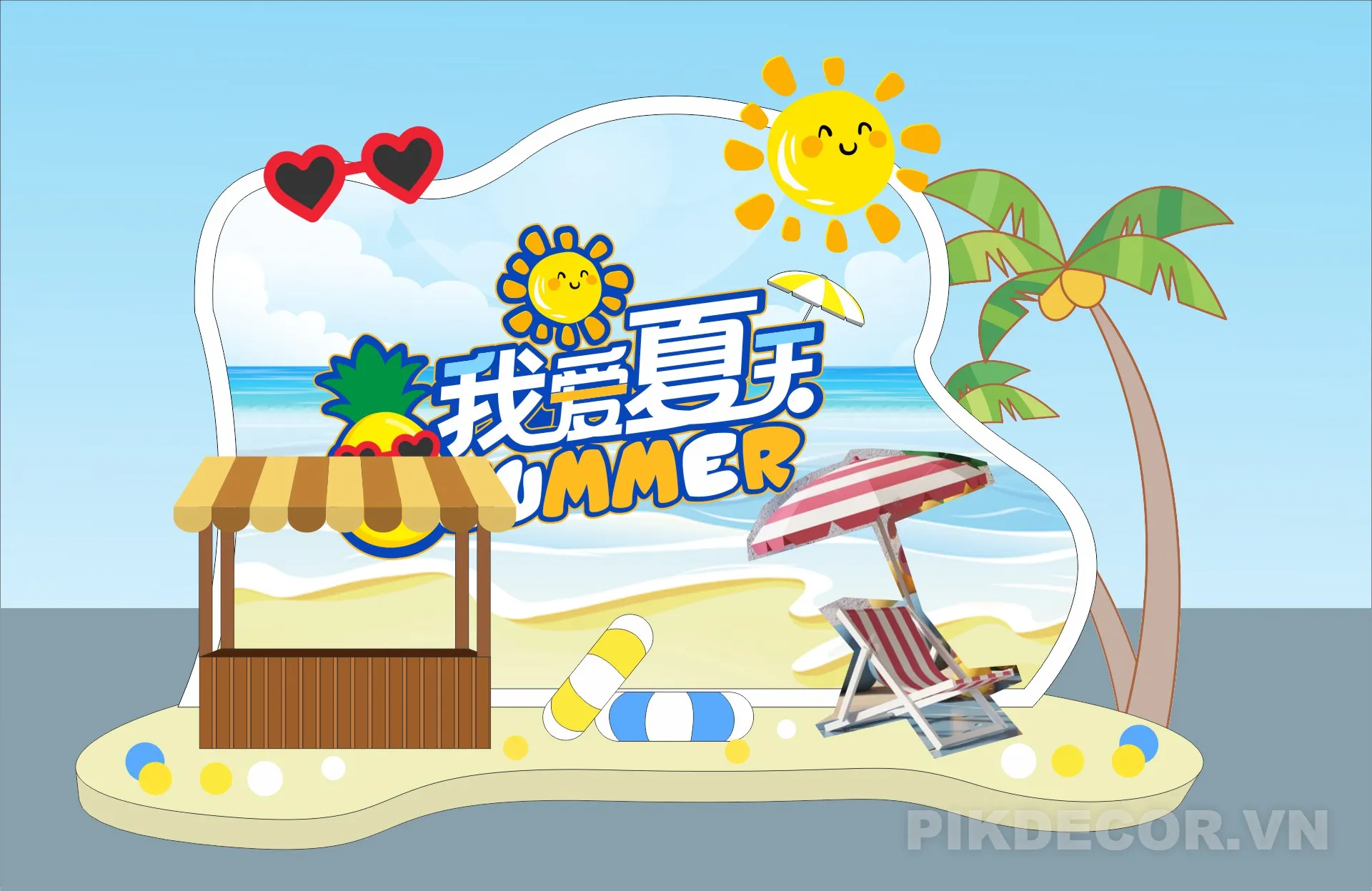 Mẫu Phông Nền Cổng Chào Team Building Hè Biển Nhiệt Đới Vui Nhộn Cho Kỳ Nghỉ Dưỡng Cực Chất