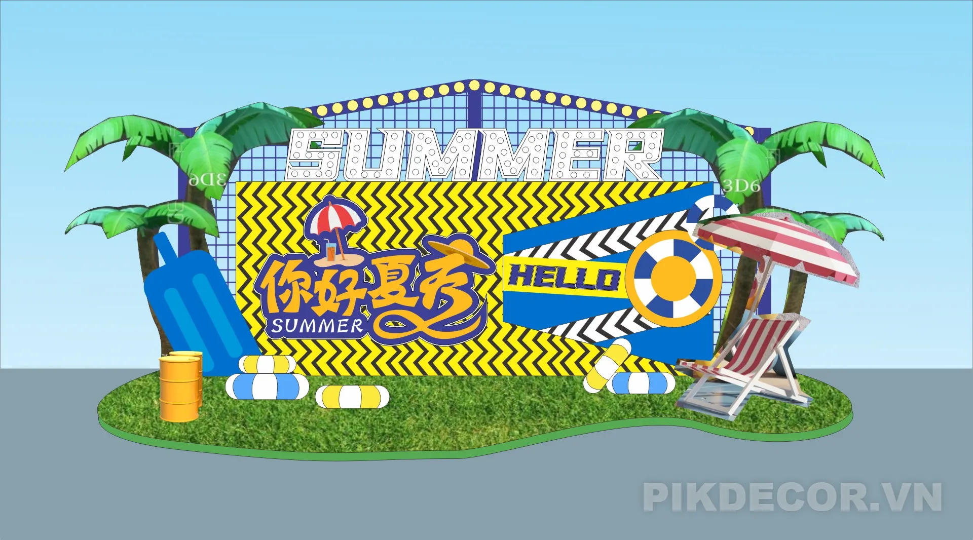 Mẫu Phông Nền Cổng Chào Team Building Hè Biển Cực Chất, Thiết Kế Nhiệt Đới Độc Đáo Cho Kỳ Nghỉ Dưỡng