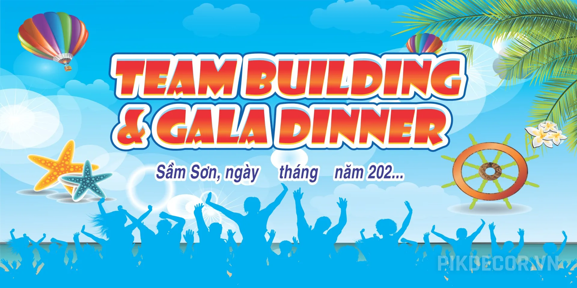 Mẫu Phông Nền Team Building & Gala Dinner Chủ Đề Biển Hè Gắn Kết Đội Ngũ Cực Đẹp [File Vector Psd]