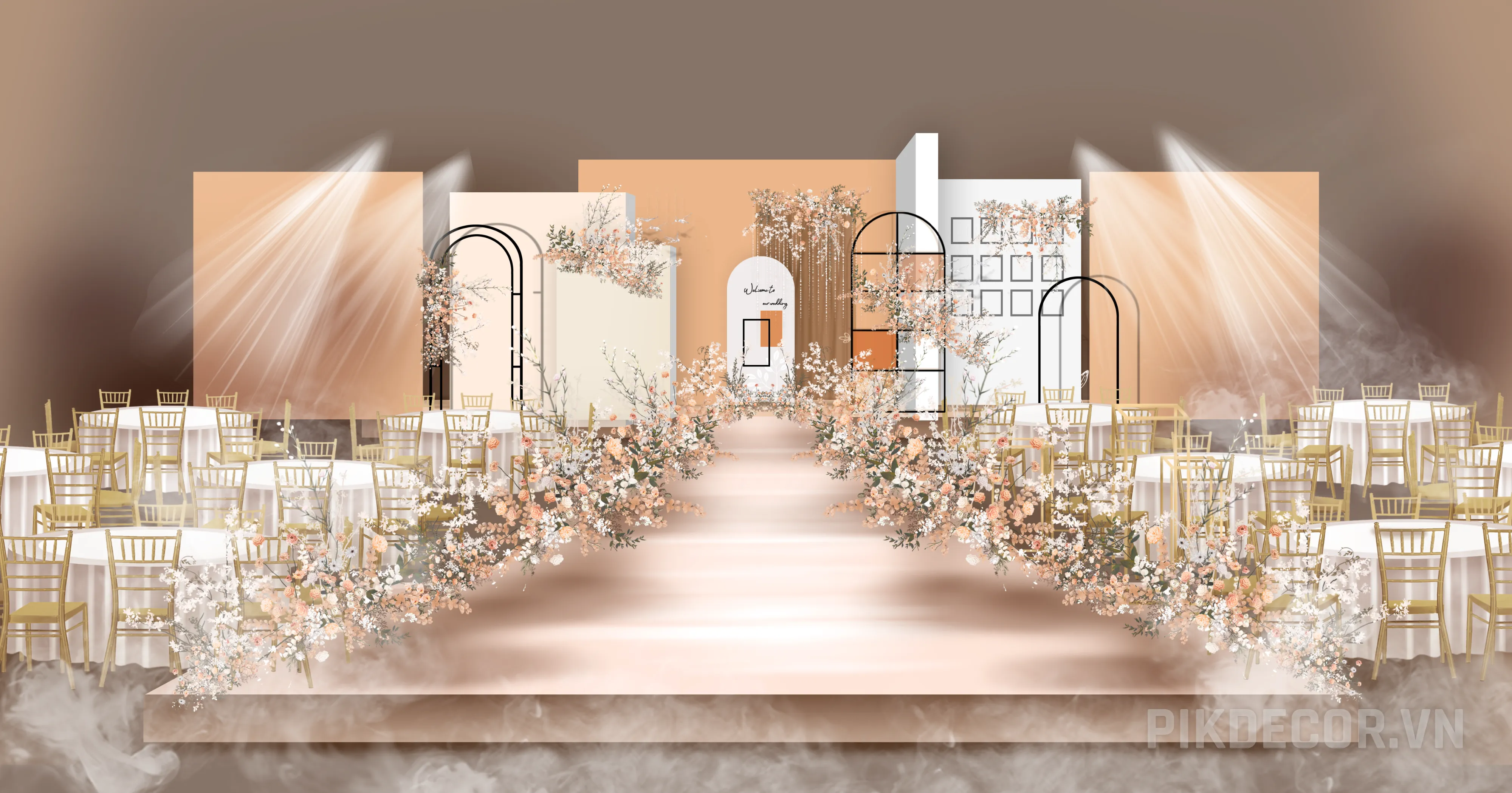 Mẫu Sân Khấu Cưới Tone Nude Hiện Đại – File Psd Wedding Stage Luxury