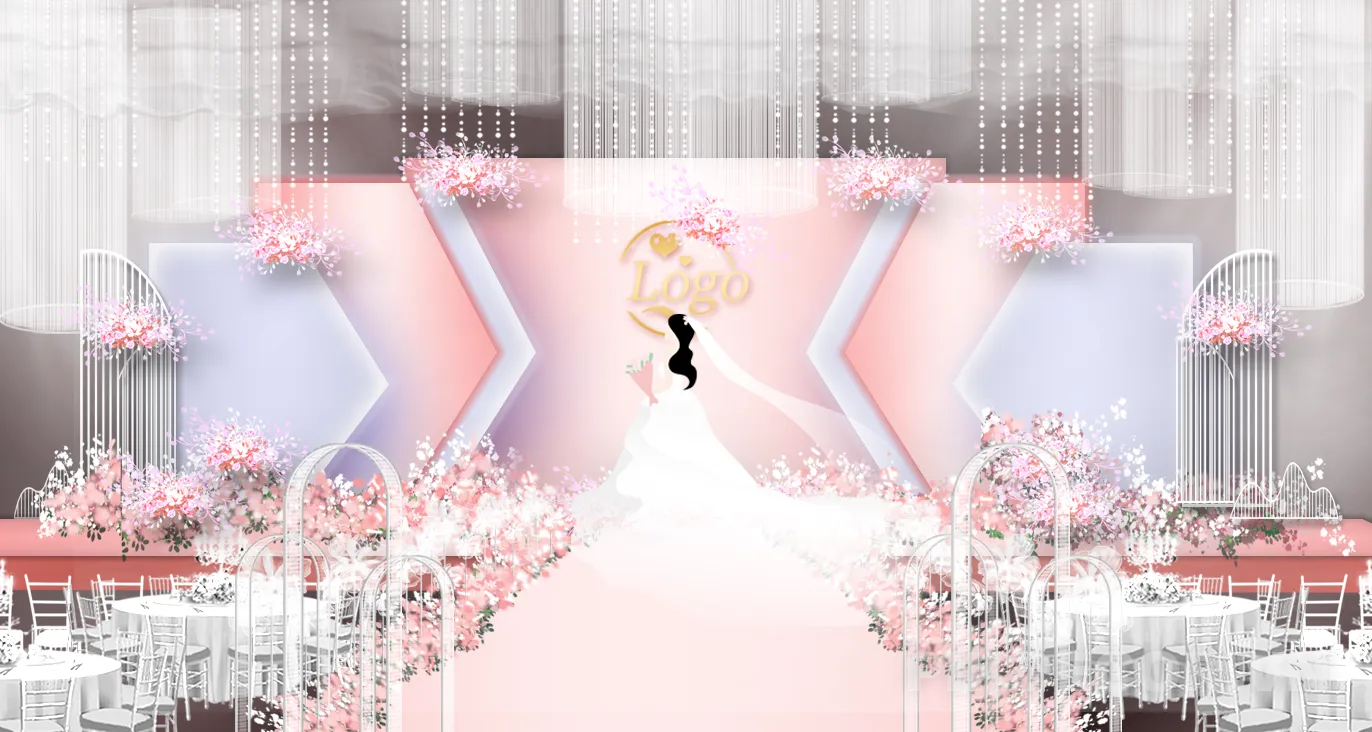 Mẫu Backdrop Sân Khấu Cưới Romantic Pink – Psd Wedding Stage Luxury