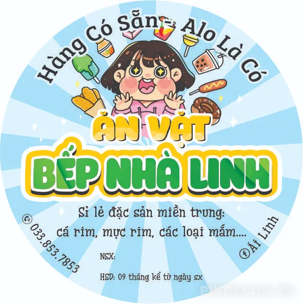 Mẫu Tem Nhãn Sticker Decal Đồ Ăn Vặt – Trà Sữa, Đồ Uống  – Biển Vẫy Tròn 334
