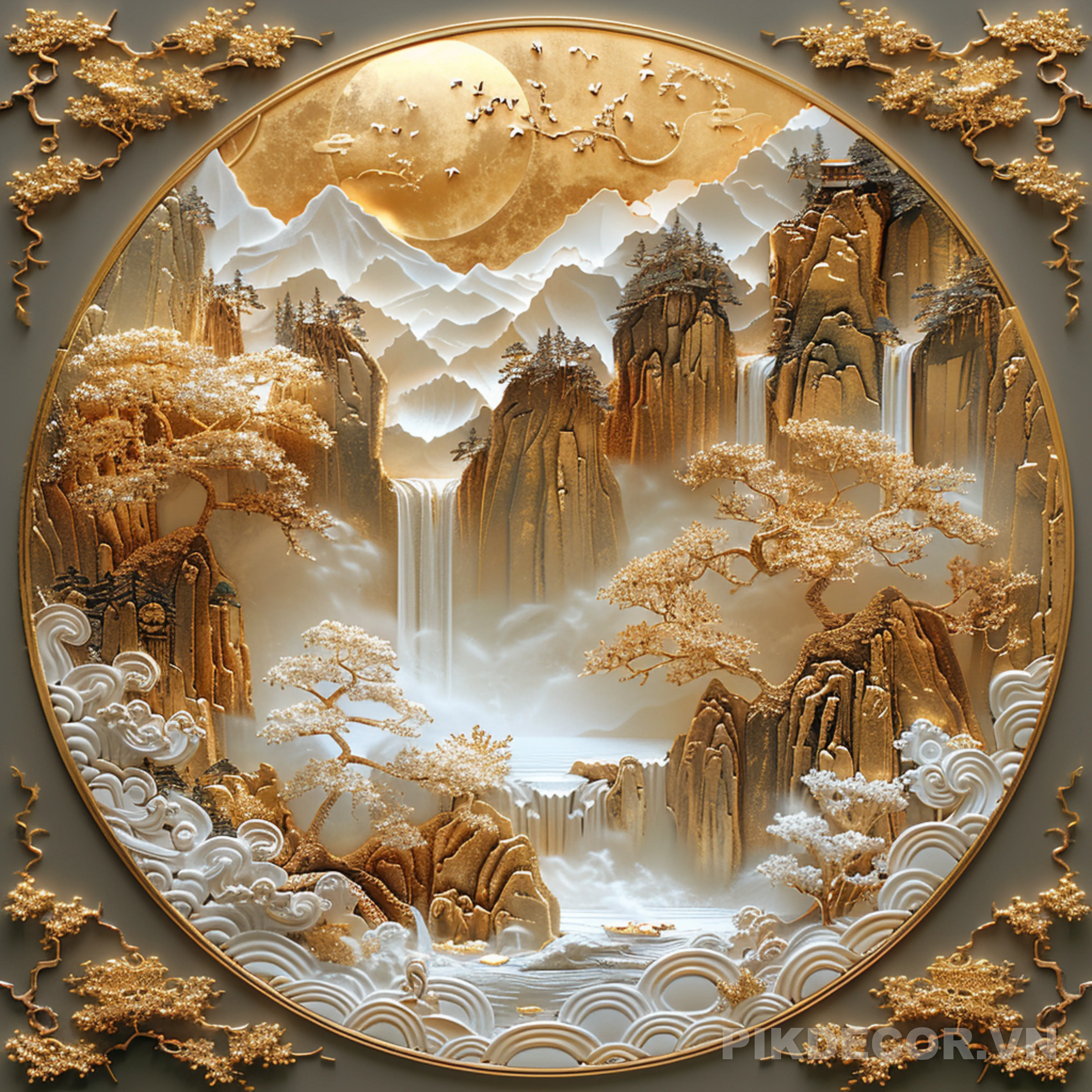 Mẫu Tranh 3D Tráng Gương Phong Cách Luxury – Decor Nội Thất Sang Trọng 546