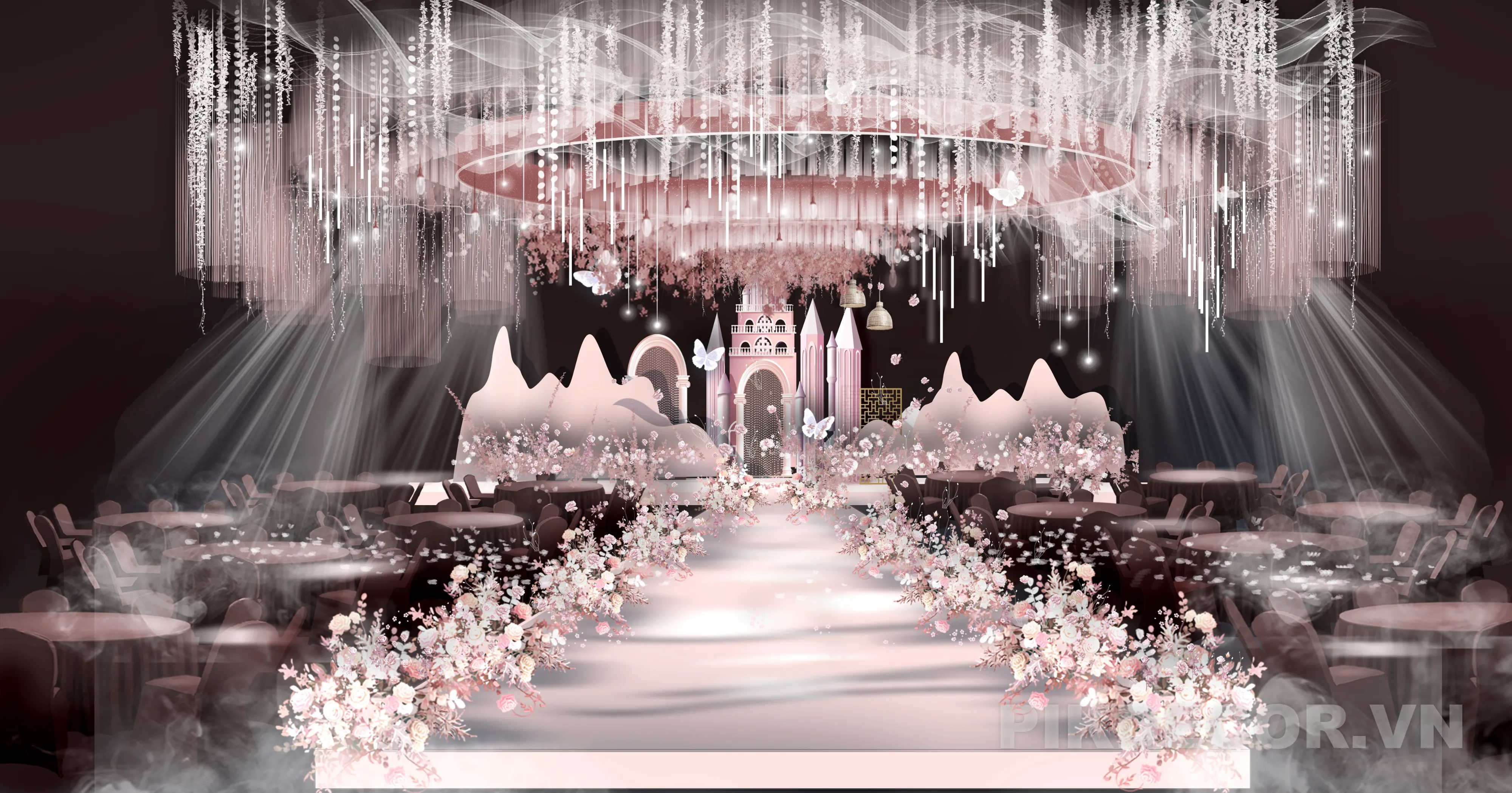 Mẫu Sân Khấu Cưới Lâu Đài Cổ Tích Sang Trọng – File Psd Thiết Kế Wedding Stage