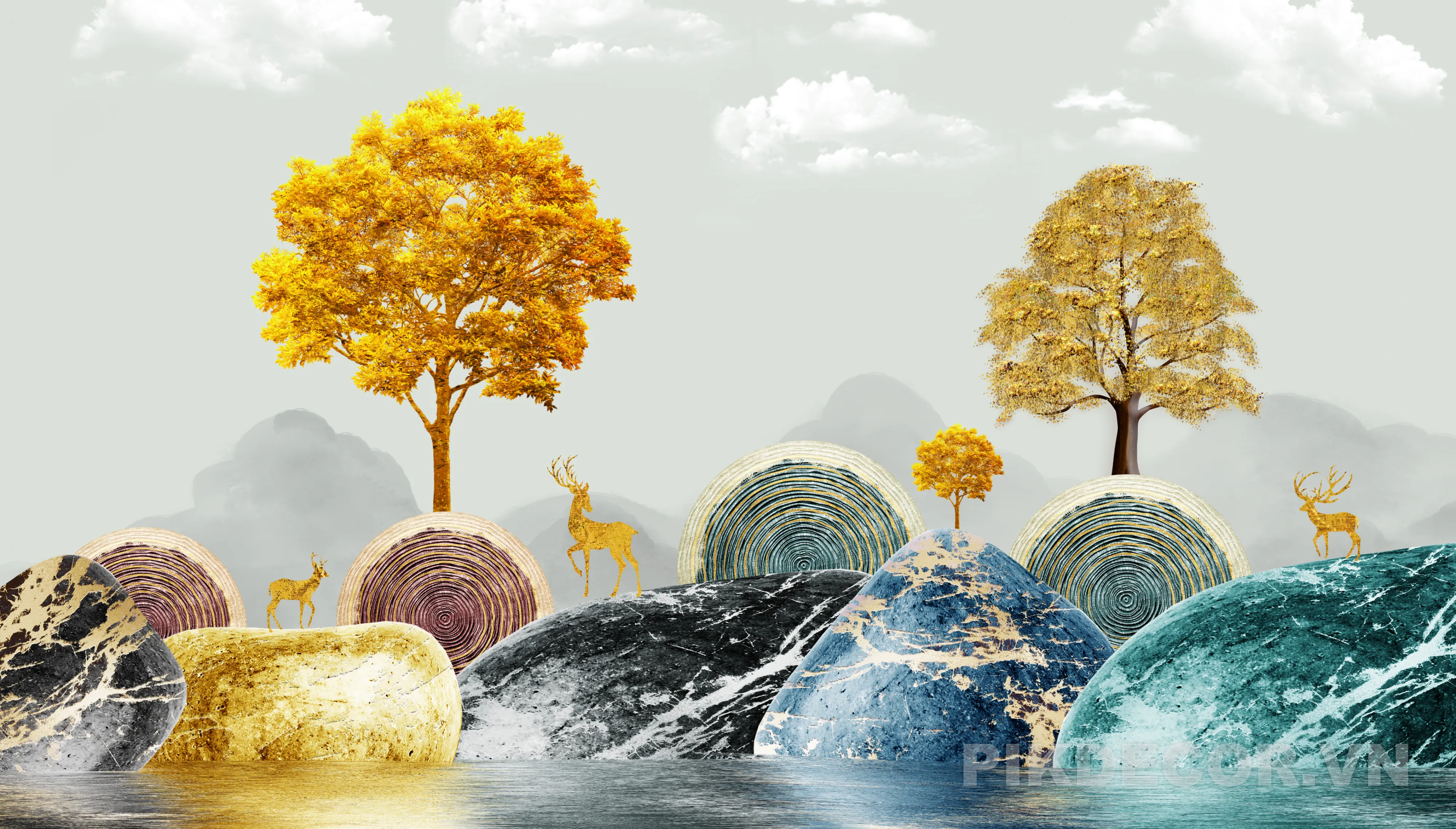 Mẫu Tranh 3D Tráng Gương Luxury