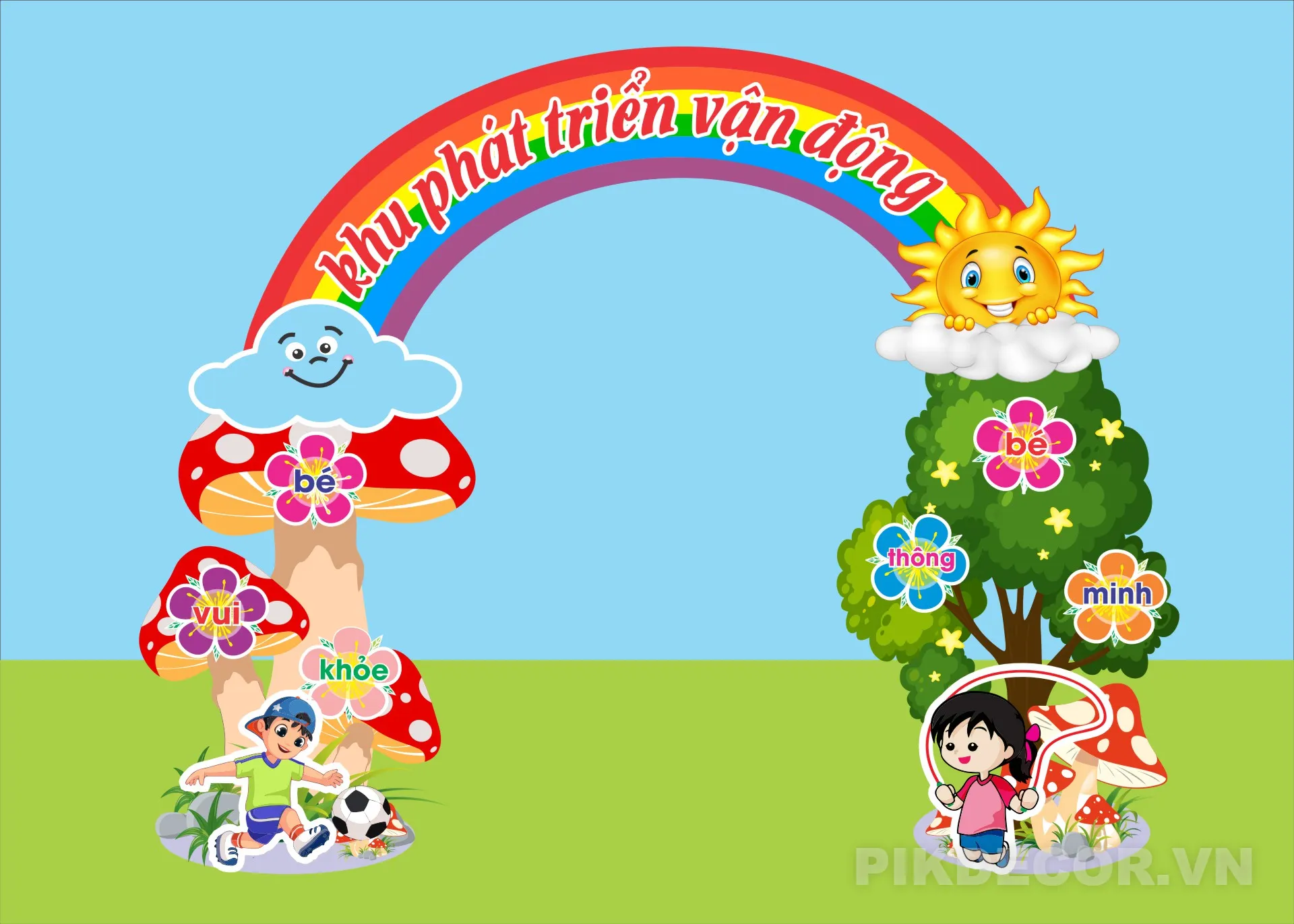 Ẫu Cổng Chào Hoạt Hình Trường Mầm Non – Fairy Garden Kids Backdrop 469