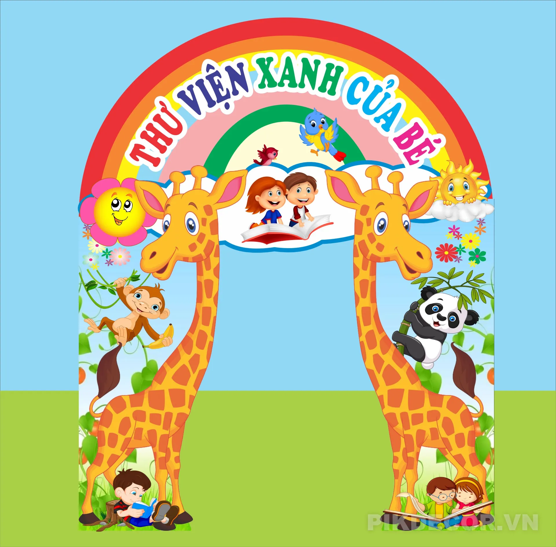 Mẫu Cổng Chào Hoạt Hình Trường Mầm Non – Fairy Garden Kids Backdrop 975