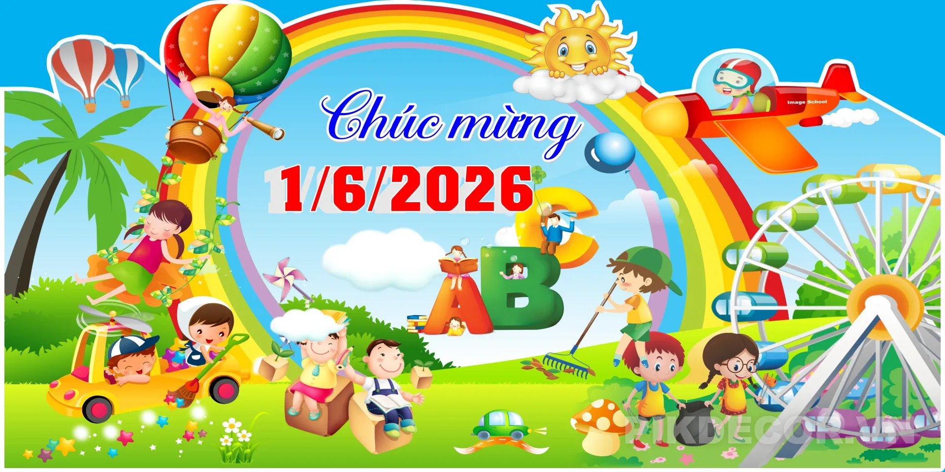 Backdrop Chúc Mừng Quốc Tế Thiếu Nhi 1/6 – Trang Trí Ngày Hội Thiếu Nhi