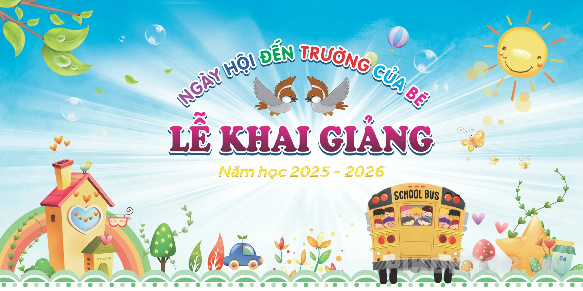 Mẫu Backdrop Khai Giảng Năm Học Mới – Trang Trí Sân Khấu Trường Mầm Non 991