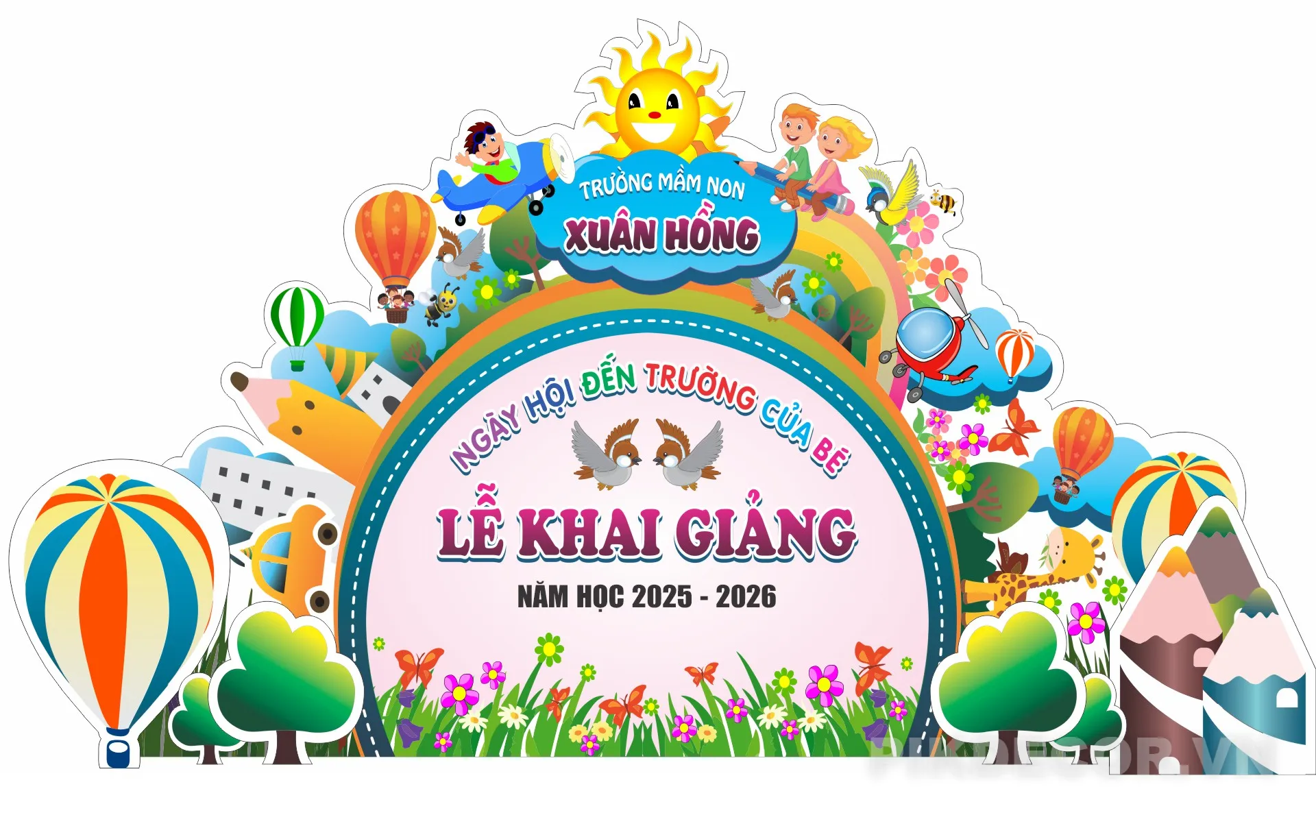 Mẫu Backdrop Khai Giảng Năm Học Mới – Trang Trí Sân Khấu Trường Mầm Non 182