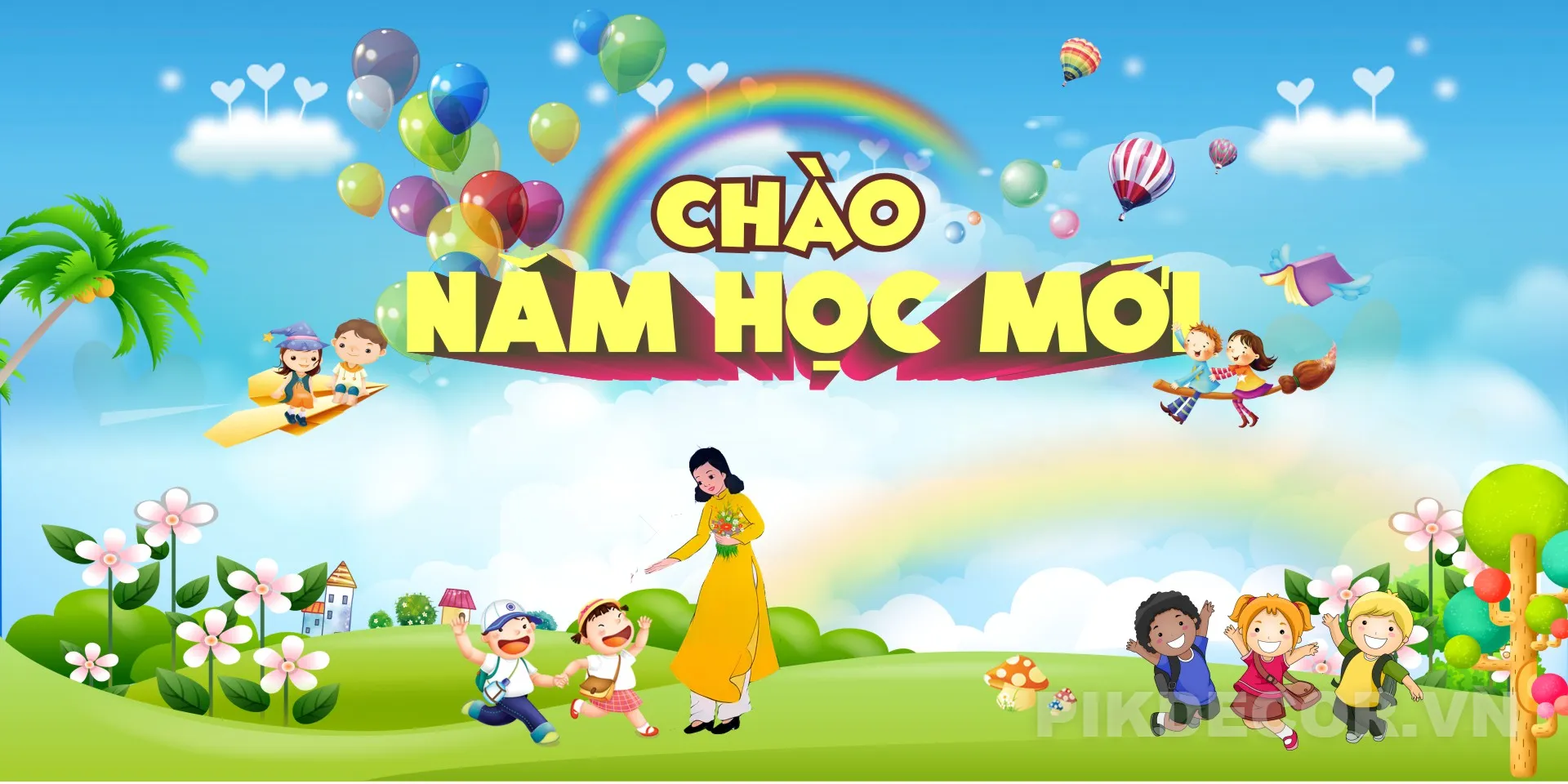 Mẫu Backdrop Khai Giảng Năm Học Mới – Trang Trí Sân Khấu Trường Mầm Non 182 890