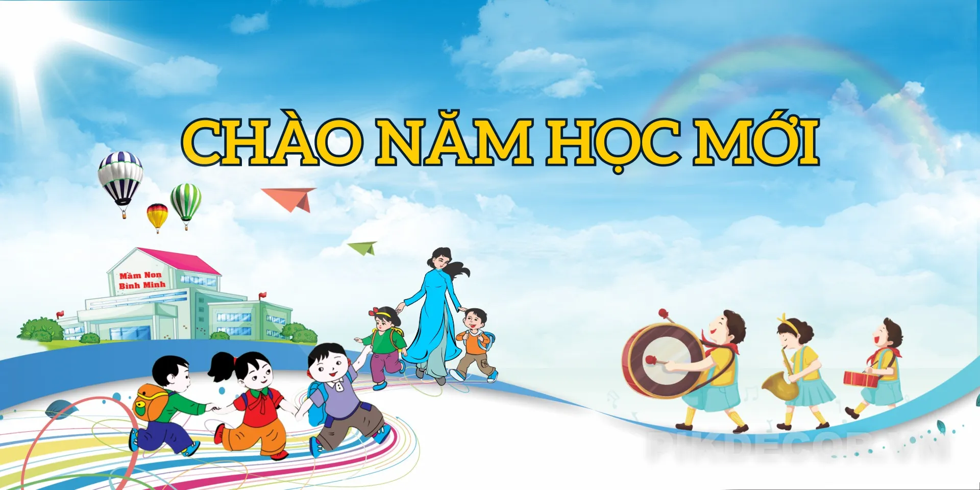 Mẫu Backdrop Khai Giảng Năm Học Mới – Trang Trí Sân Khấu Trường Mầm Non 982