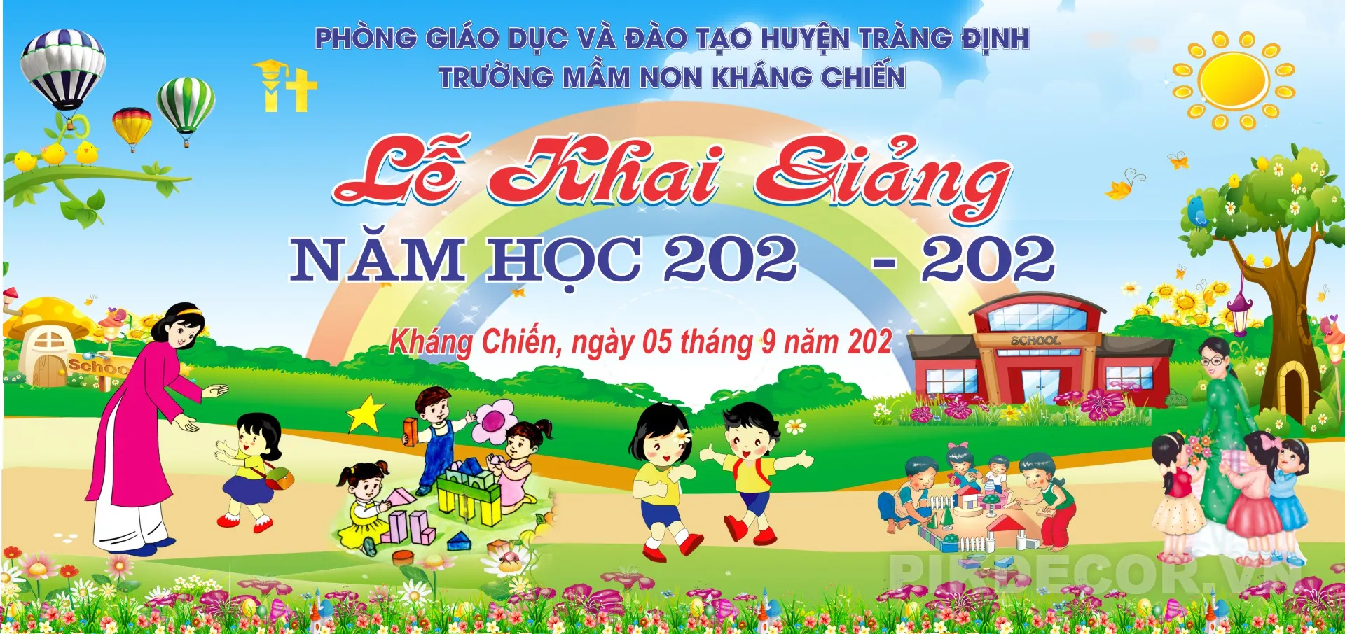 Mẫu Backdrop Khai Giảng Năm Học Mới – Trang Trí Sân Khấu Trường Mầm Non 142