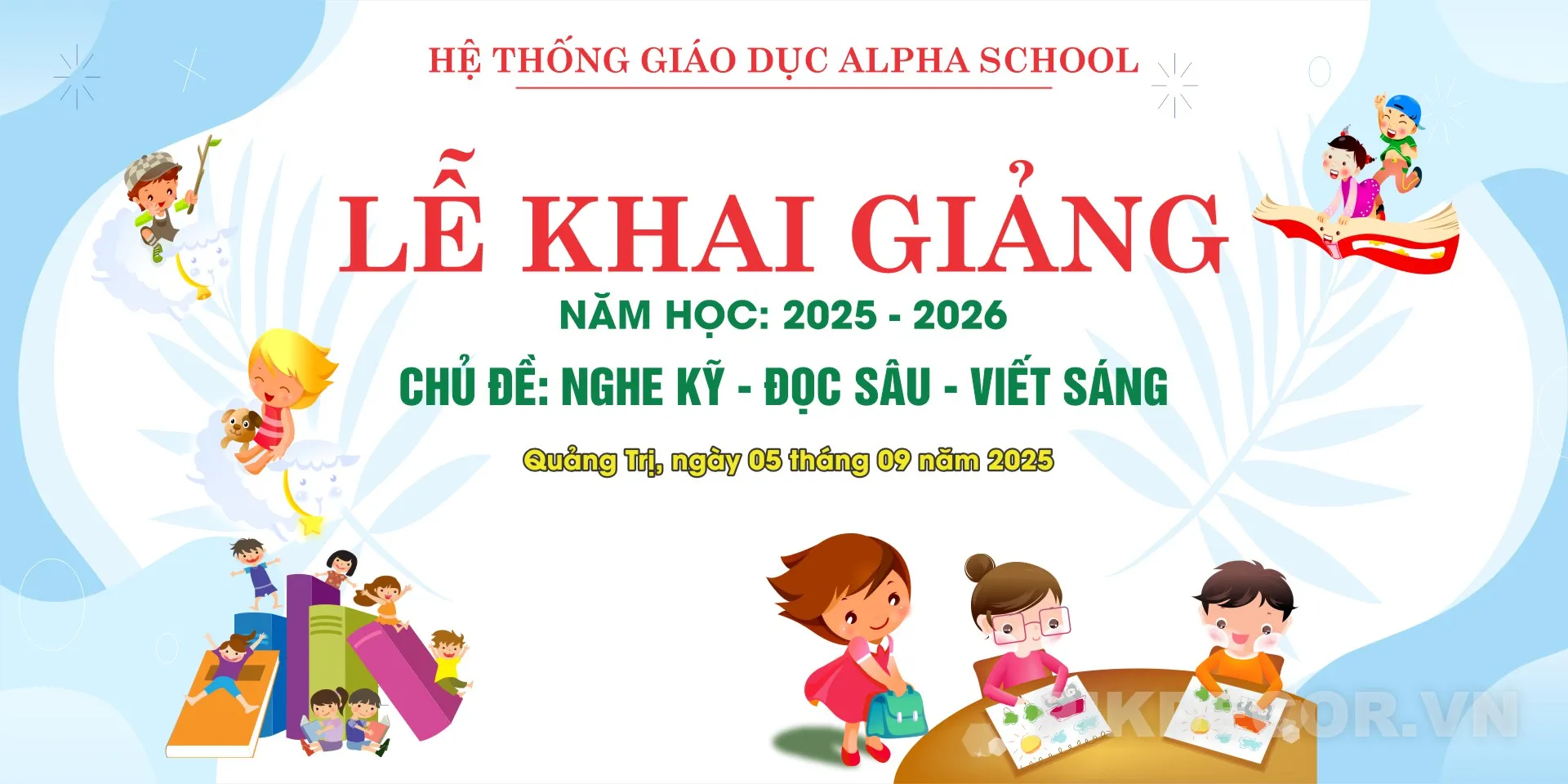 Mẫu Backdrop Khai Giảng Năm Học Mới – Trang Trí Sân Khấu Trường Mầm Non 486