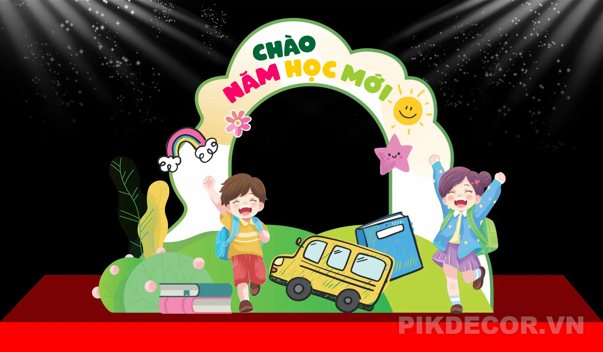 Mẫu Backdrop Khai Giảng Mầm Non – Thiết Kế Chalkboard Hiện Đại, File In Ấn, Cnc 132