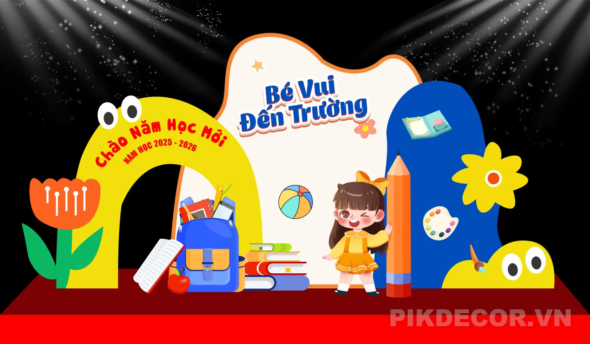 Mẫu Backdrop Khai Giảng Mầm Non – Thiết Kế Chalkboard Hiện Đại, File In Ấn, Cnc 413